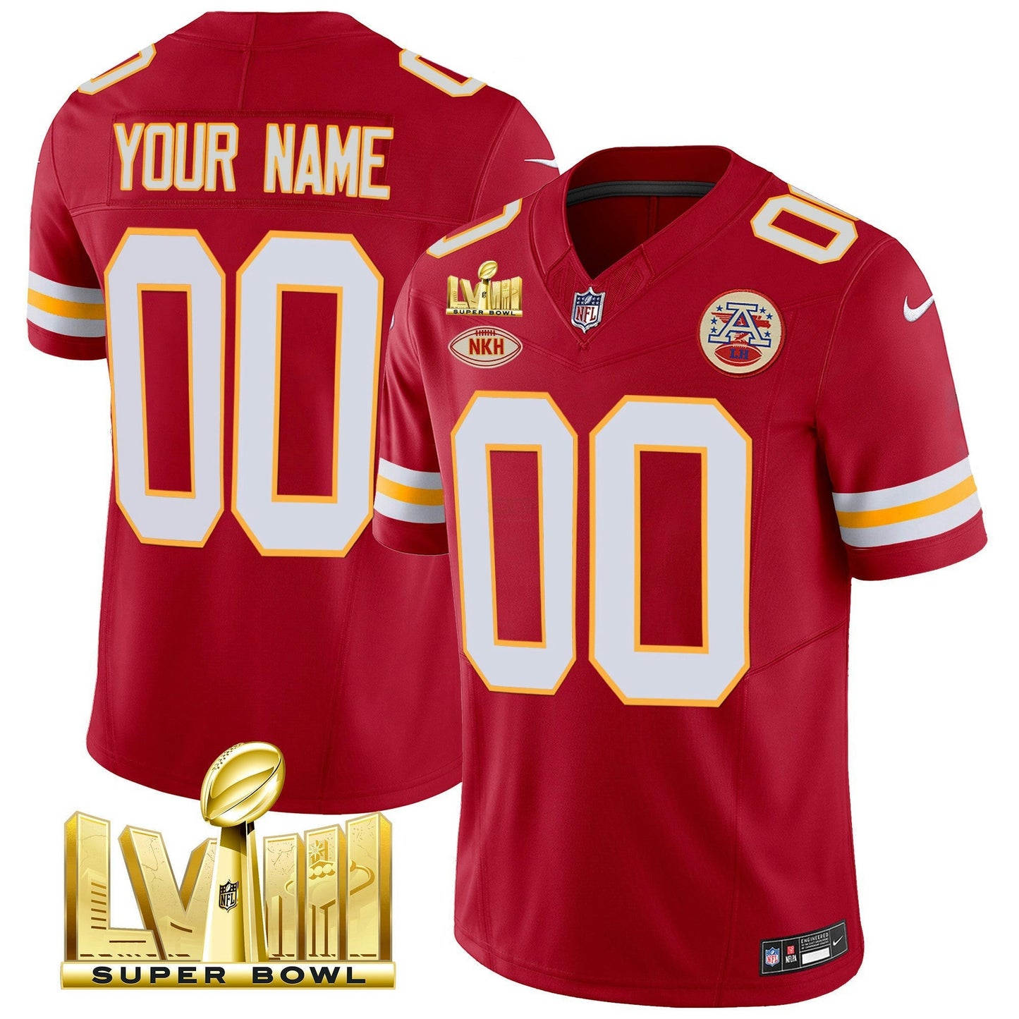 Camisa NFL Kansas City Chiefs Super Bowl LVIII Dourada Patch Vapor Jersey V2