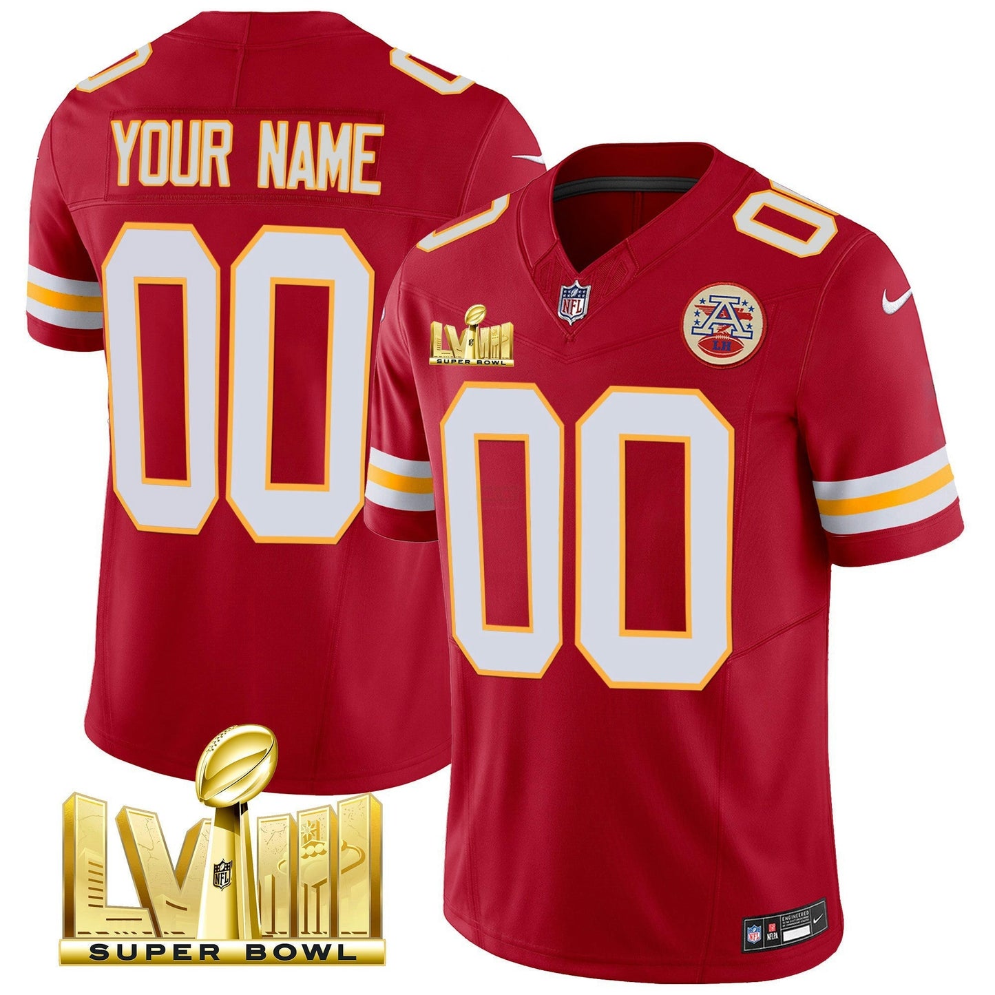 Camisa NFL Kansas City Chiefs Super Bowl LVIII Dourada Patch Vapor Jersey