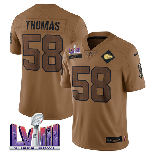 Camisa NFL Kansas City Chiefs Super Bowl LVIII Patch Salute To Service Marrom Limited Jersey