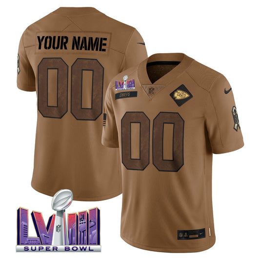 Camisa NFL Kansas City Chiefs Super Bowl LVIII Patch Salute To Service Marrom Limited Jersey - Marrom