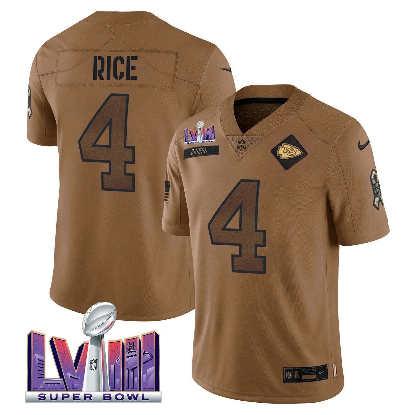Camisa NFL Kansas City Chiefs Super Bowl LVIII Patch Salute To Service Marrom Limited Jersey