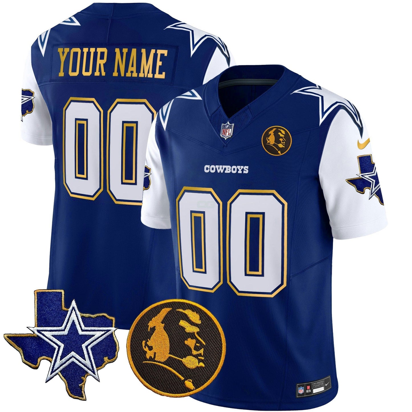 Camisa NFL Texas & John Madden Patch Dourada Trim Vapor Jersey