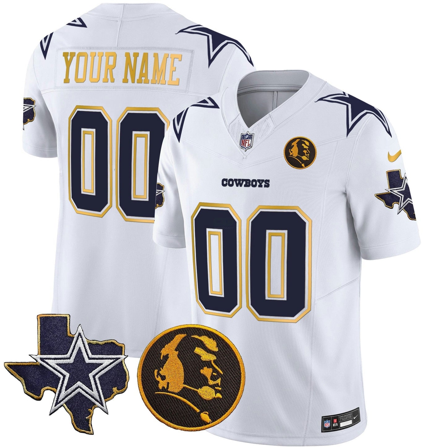 Camisa NFL Texas & John Madden Patch Dourada Trim Vapor Jersey