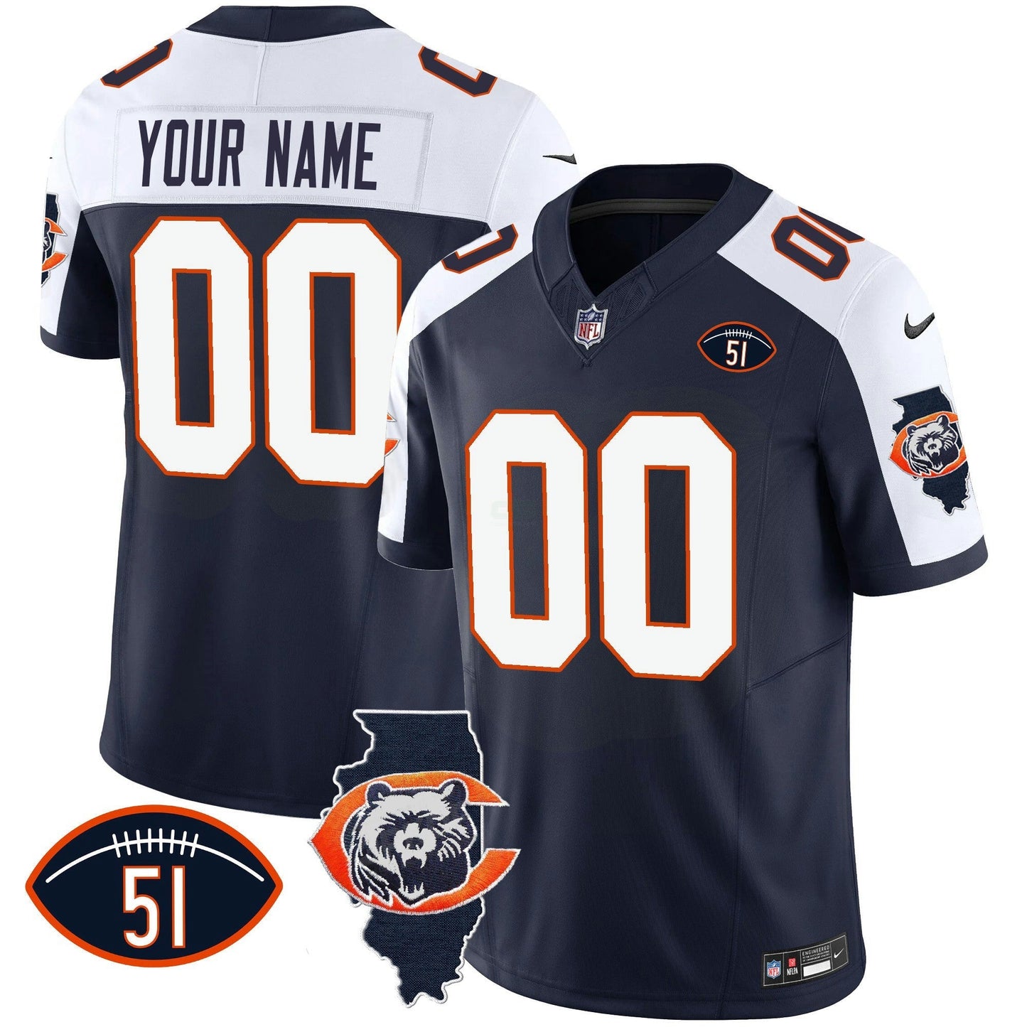 Camisa NFL Throwback Illinois Patch Vapor Jersey