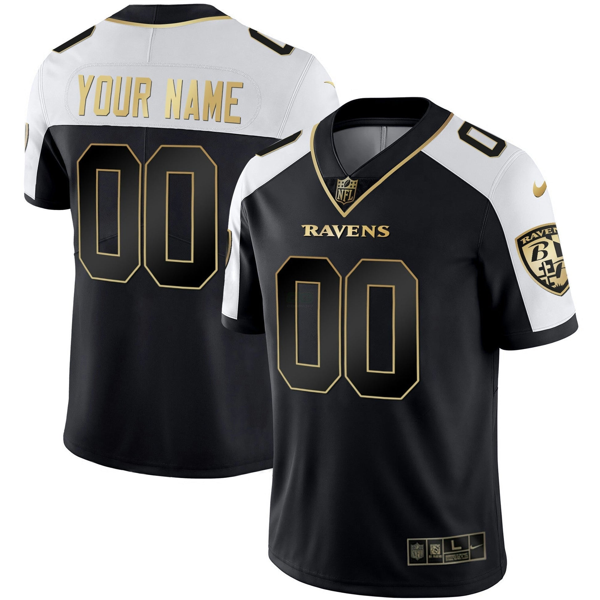 Camisa NFL Baltimore Ravens Vapor Dourada Custom Name and Number
