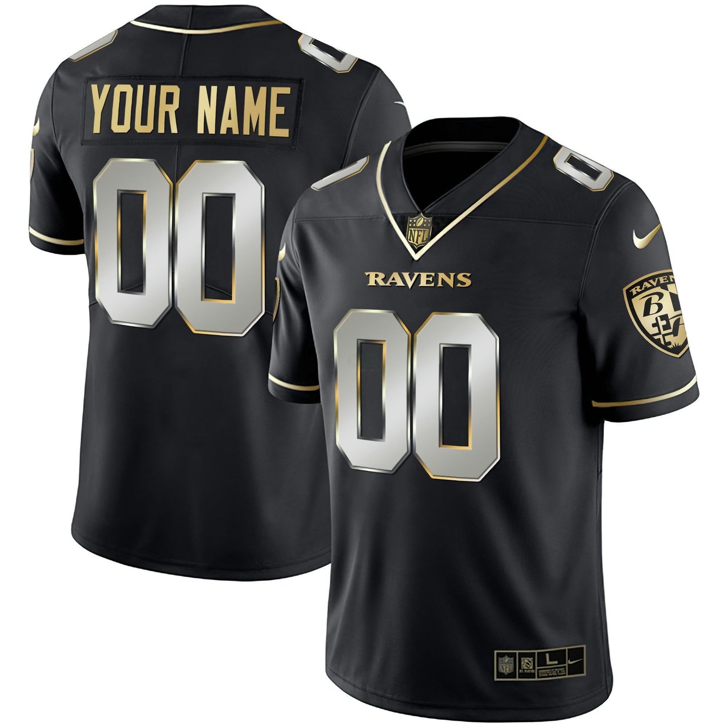 Camisa NFL Baltimore Ravens Vapor Dourada Custom Name and Number