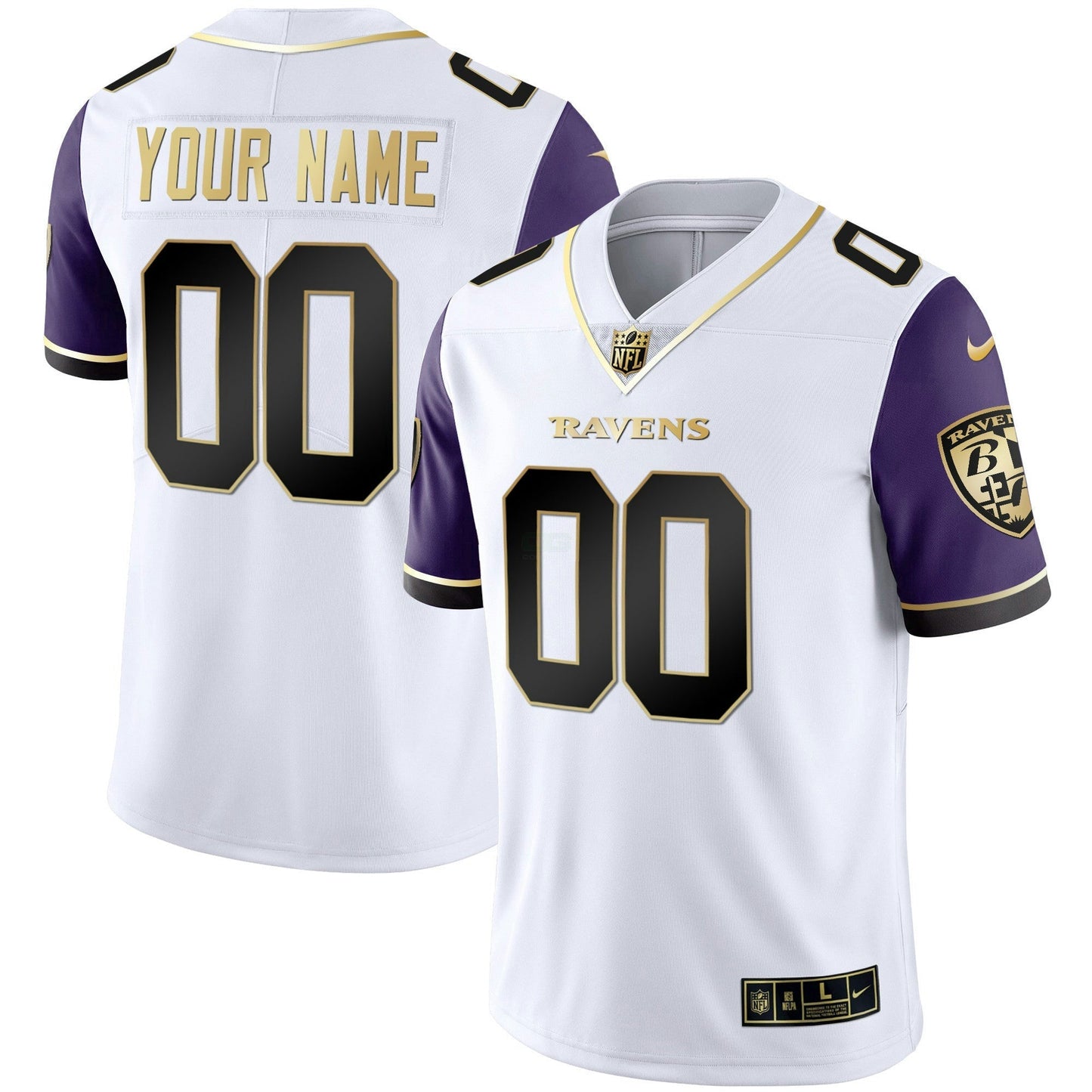 Camisa NFL Baltimore Ravens Vapor Dourada Custom Name and Number
