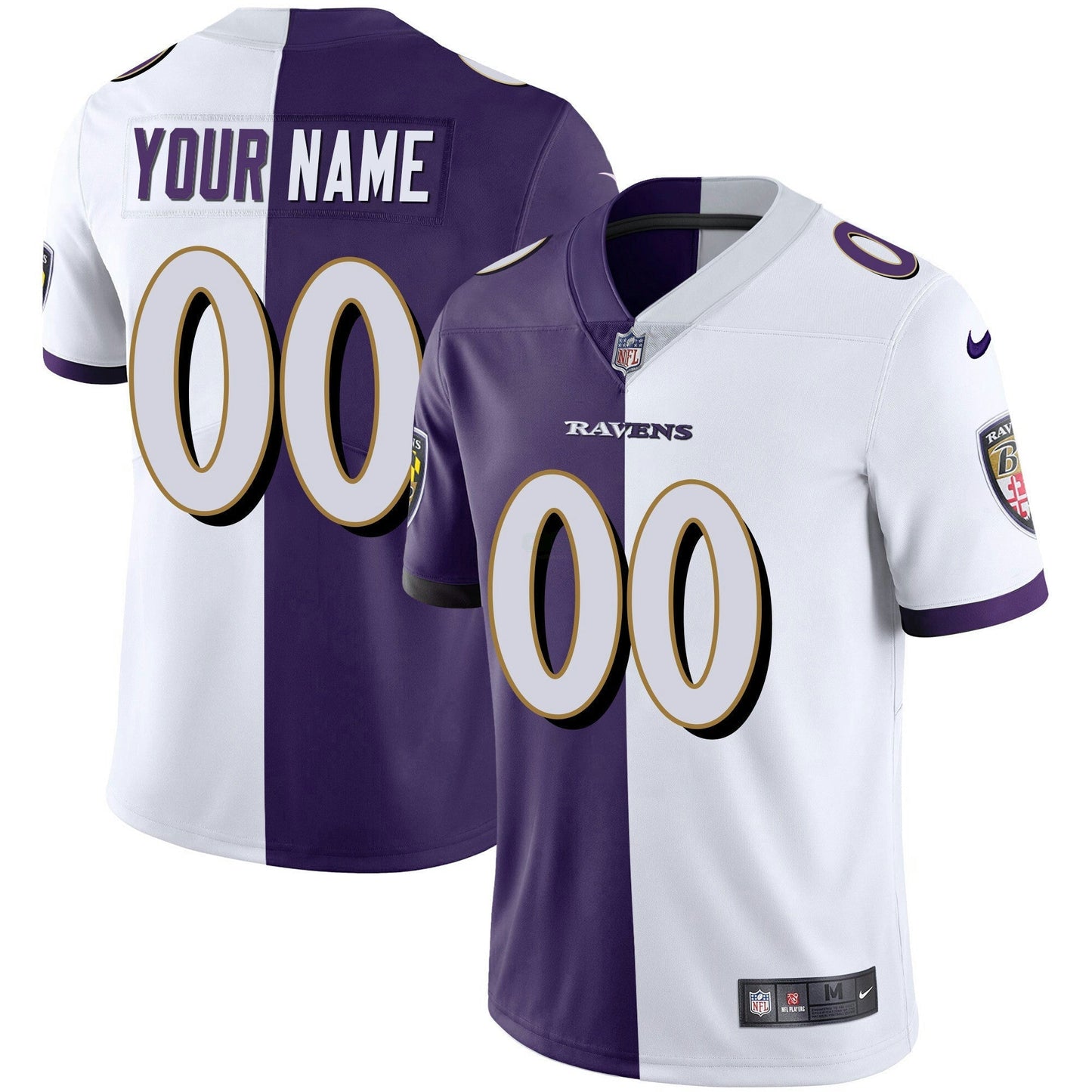 Camisa NFL Baltimore Ravens Vapor Dourada Custom Name and Number