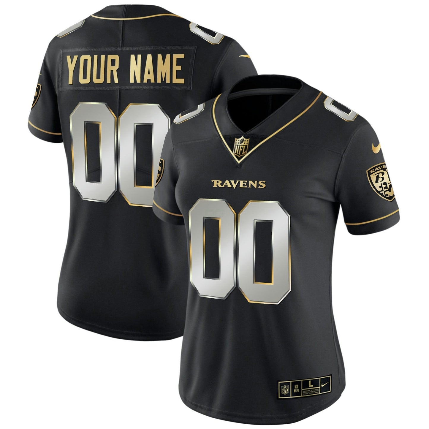 Camisa NFL Baltimore Ravens Vapor Dourada Custom Name and Number