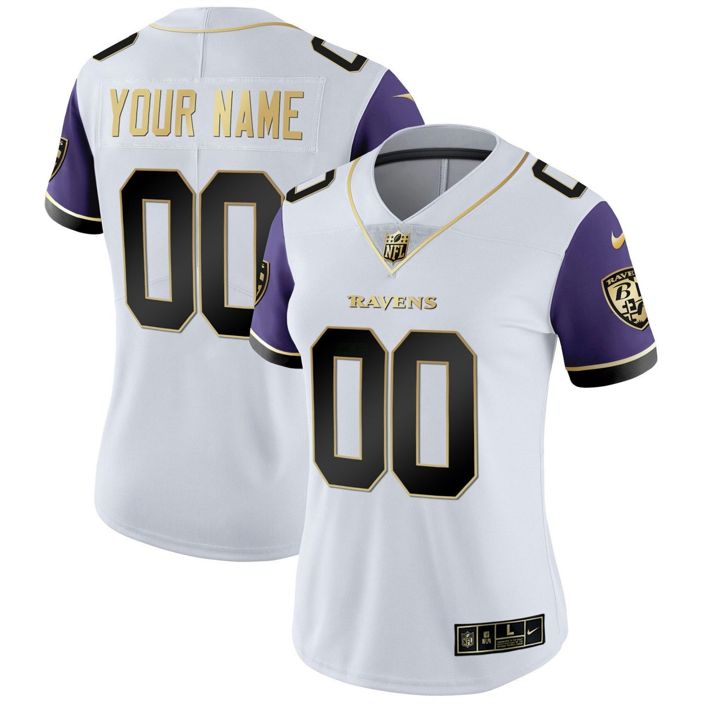 Camisa NFL Baltimore Ravens Vapor Dourada Custom Name and Number