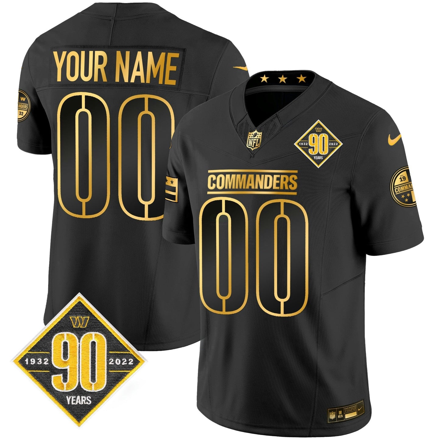 Camisa NFL Washington 90th Anniversary Patch Dourada Vapor Jersey