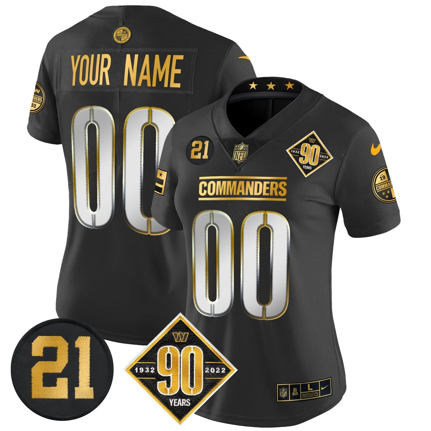Camisa NFL Washington 90th & Sean Taylor Patch Dourada Vapor Limited Jersey