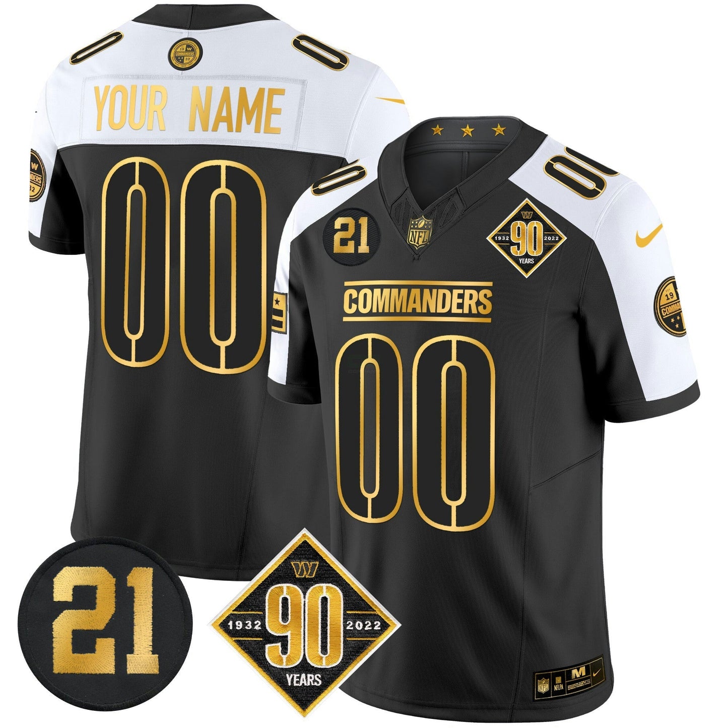 Camisa NFL Washington 90th & Sean Taylor Patch Dourada Vapor Limited Jersey