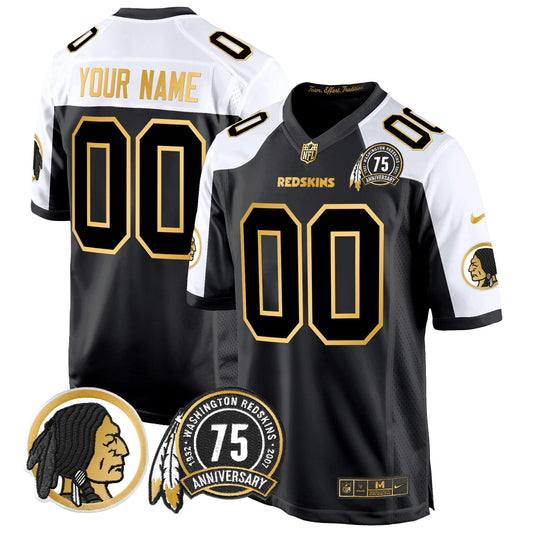 Camisa NFL Washington Commanders Washington Redskins 75th Patch Throwback Dourada Game Jersey