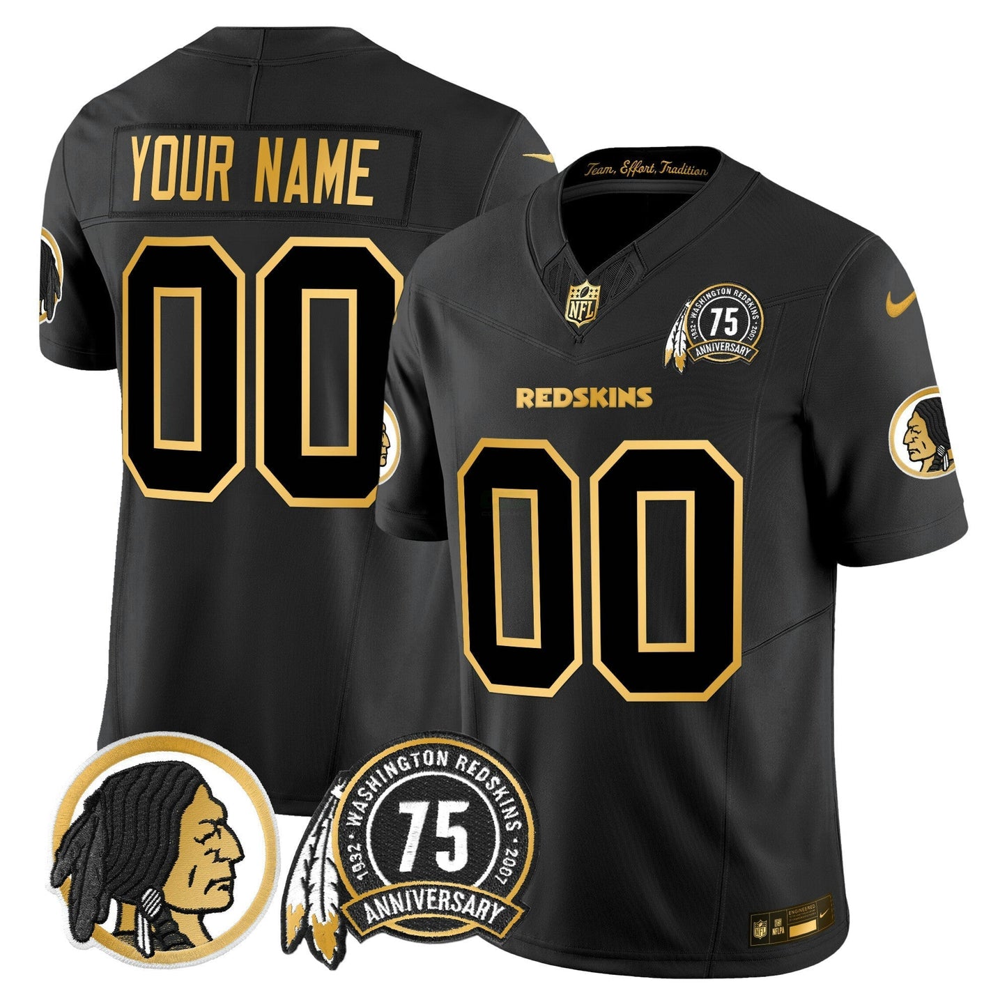Camisa NFL Washington Commanders Washington Redskins 75th Patch Throwback Dourada Vapor Limited Jersey