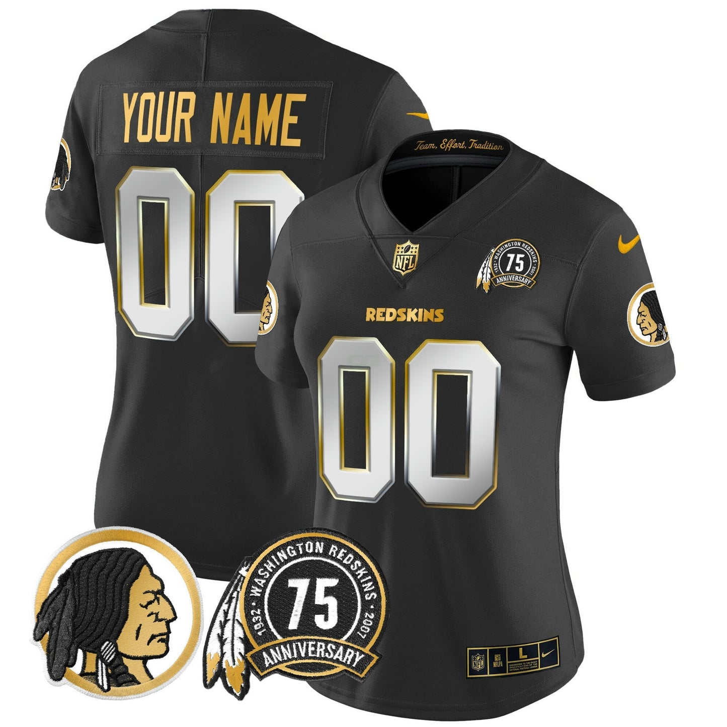 Camisa NFL Washington Commanders Washington Redskins 75th Patch Throwback Dourada Vapor Limited Jersey