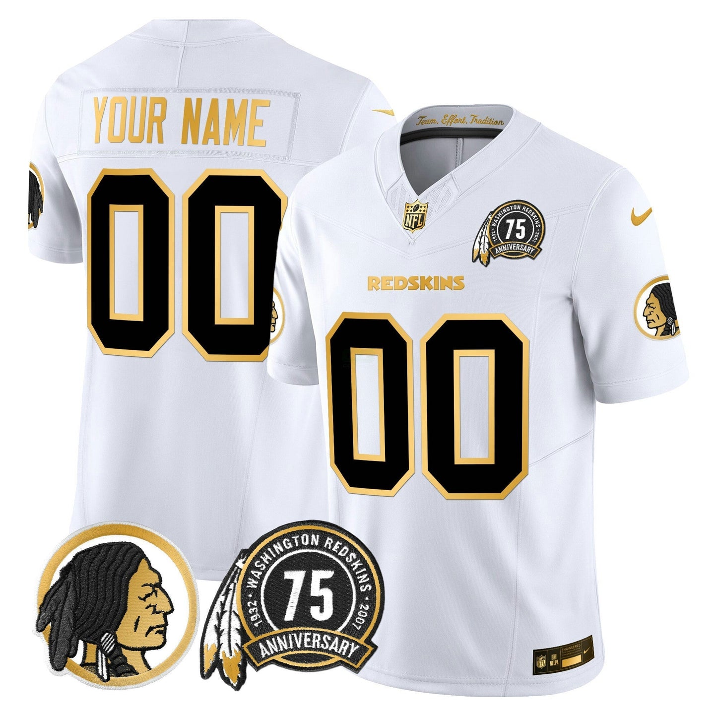 Camisa NFL Washington Commanders Washington Redskins 75th Patch Throwback Dourada Vapor Limited Jersey