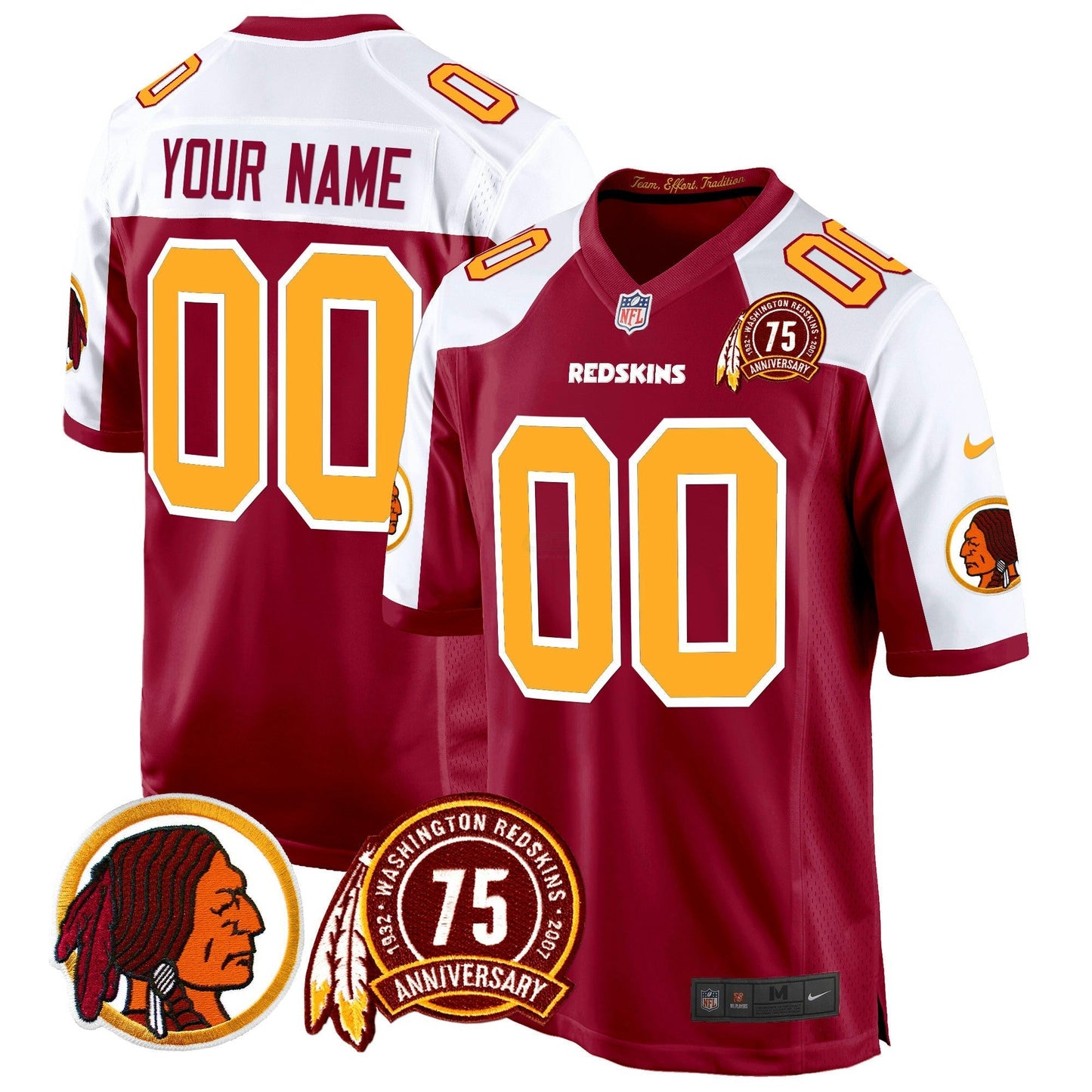Camisa NFL Washington Commanders Washington Redskins 75th Patch Throwback Game Jersey