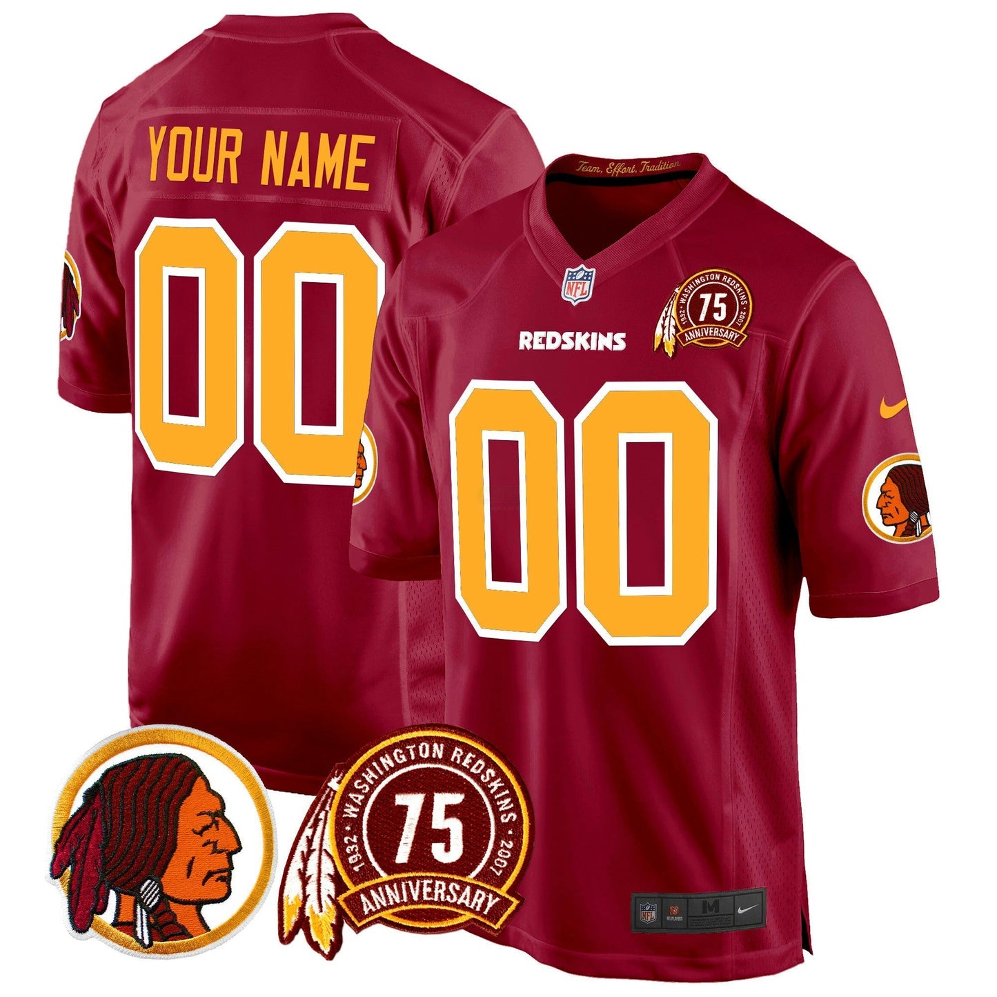 Camisa NFL Washington Commanders Washington Redskins 75th Patch Throwback Game Jersey