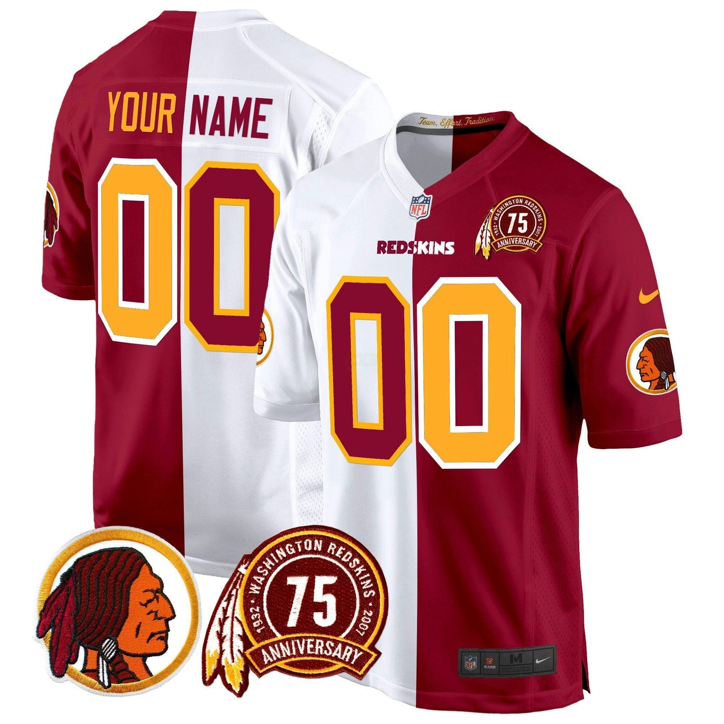 Camisa NFL Washington Commanders Washington Redskins 75th Patch Throwback Game Jersey