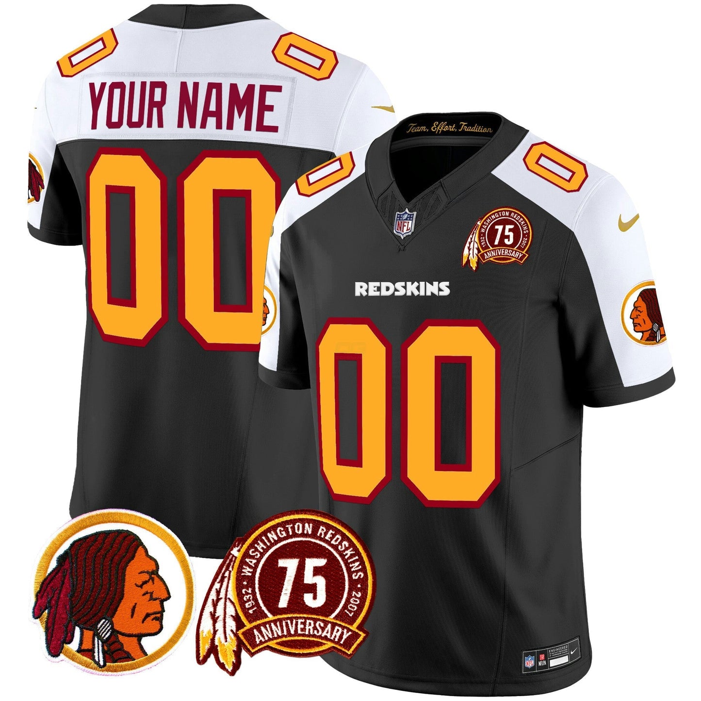 Camisa NFL Washington Commanders Washington Redskins 75th Patch Throwback Vapor Limited Jersey