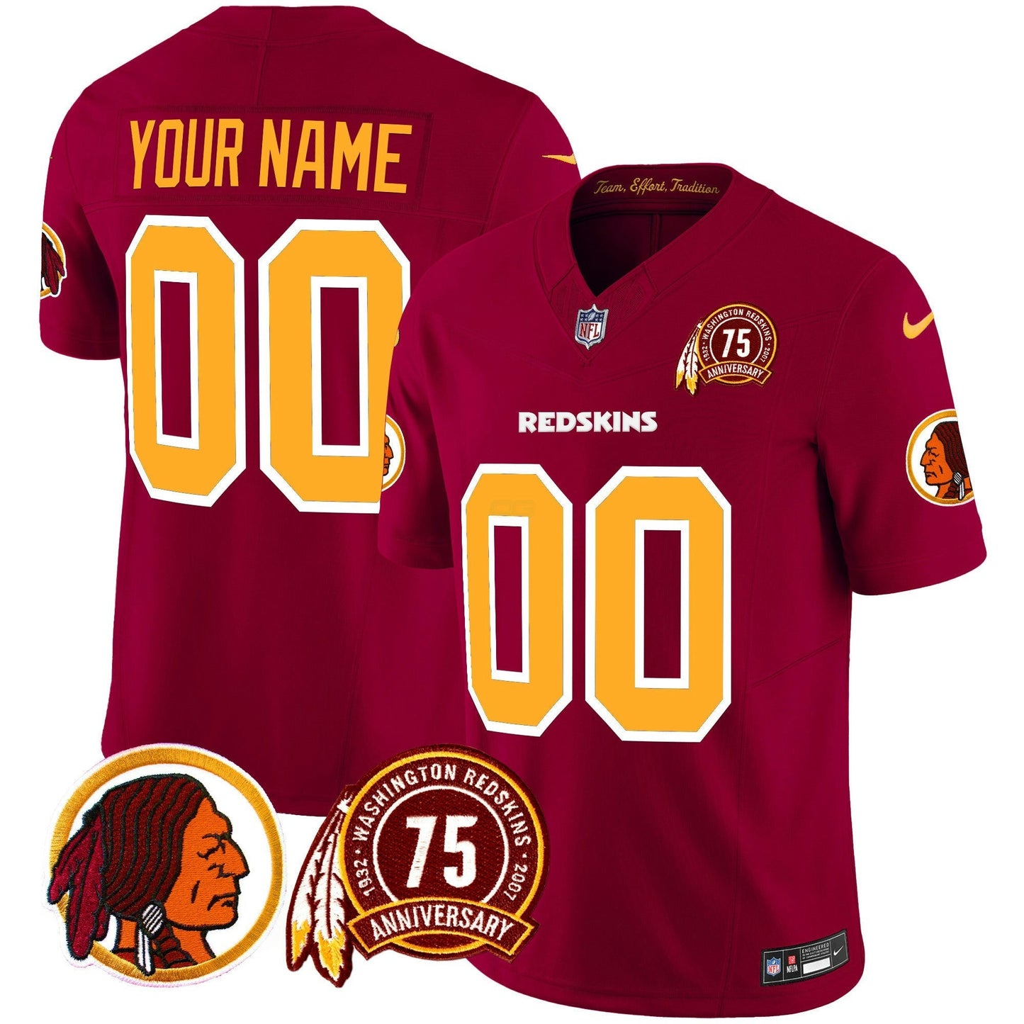 Camisa NFL Washington Commanders Washington Redskins 75th Patch Throwback Vapor Limited Jersey