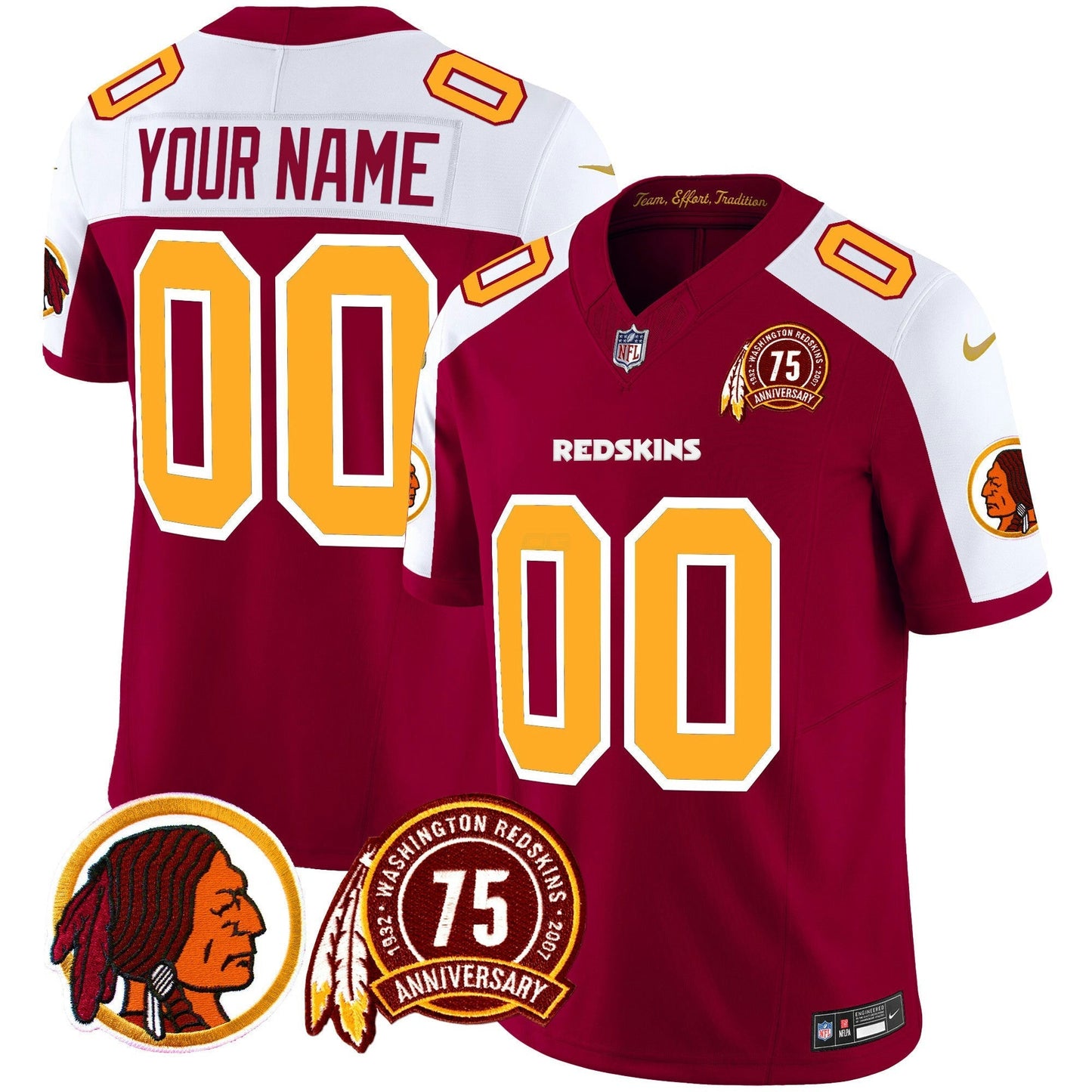 Camisa NFL Washington Commanders Washington Redskins 75th Patch Throwback Vapor Limited Jersey