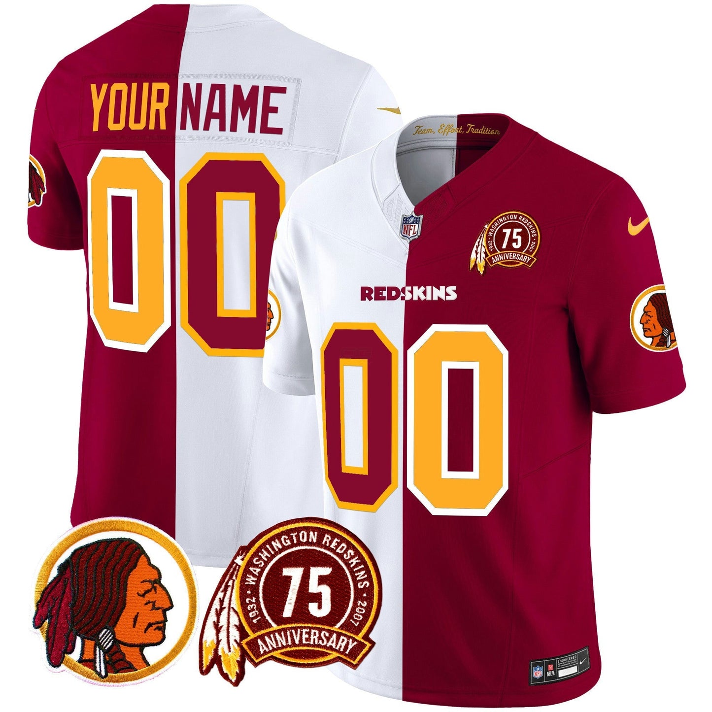 Camisa NFL Washington Commanders Washington Redskins 75th Patch Throwback Vapor Limited Jersey