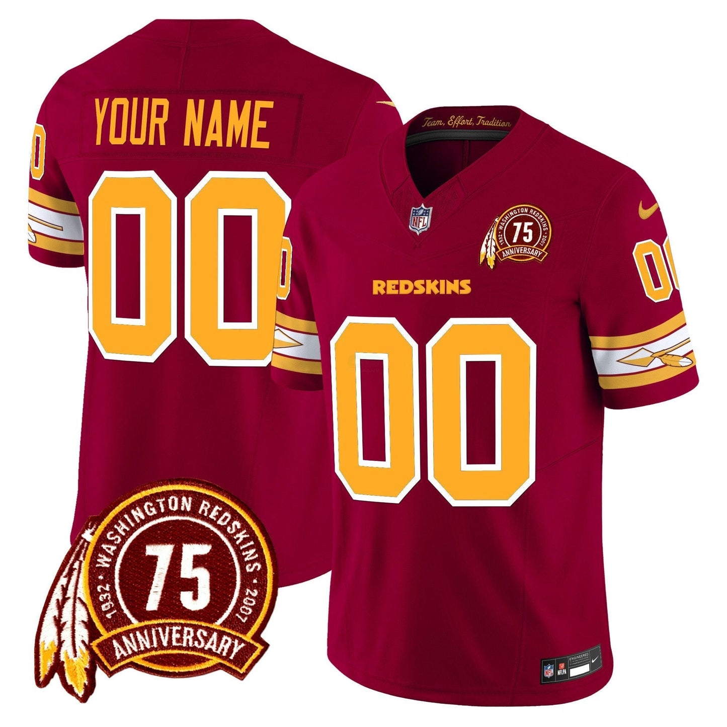 Camisa NFL Washington Commanders Washington Redskins 75th Patch Vapor Limited Jersey