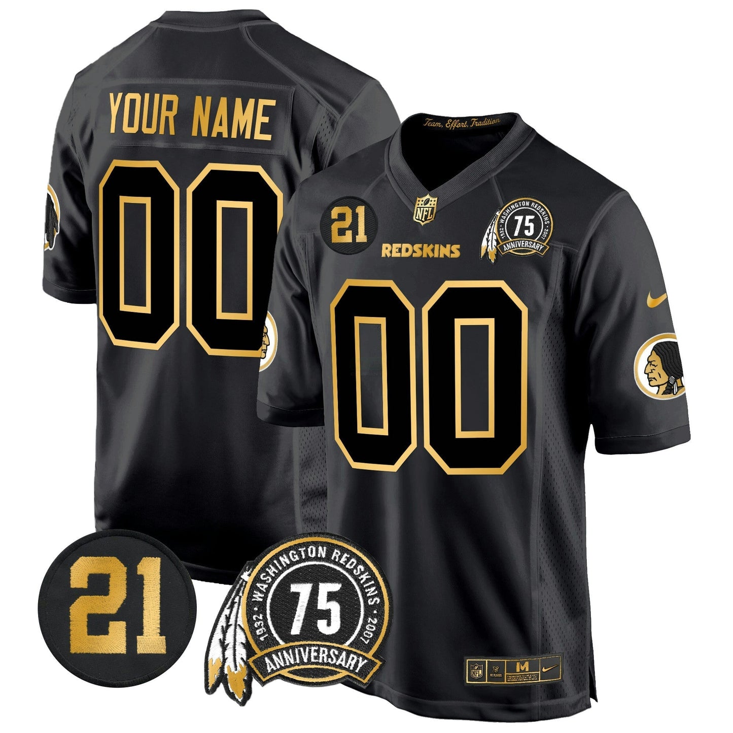 Camisa NFL Washington Commanders Washington Redskins 75th & Sean Taylor Patch Dourada Game Jersey