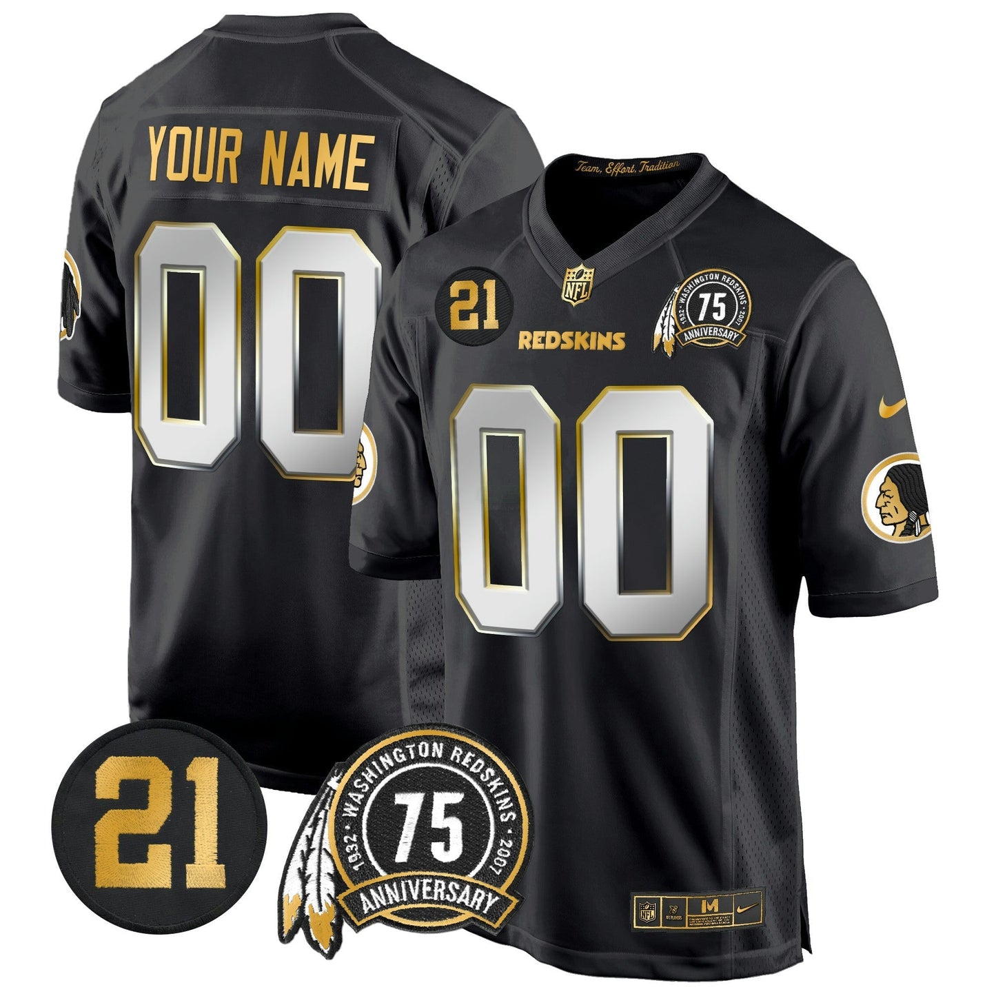 Camisa NFL Washington Commanders Washington Redskins 75th & Sean Taylor Patch Dourada Game Jersey