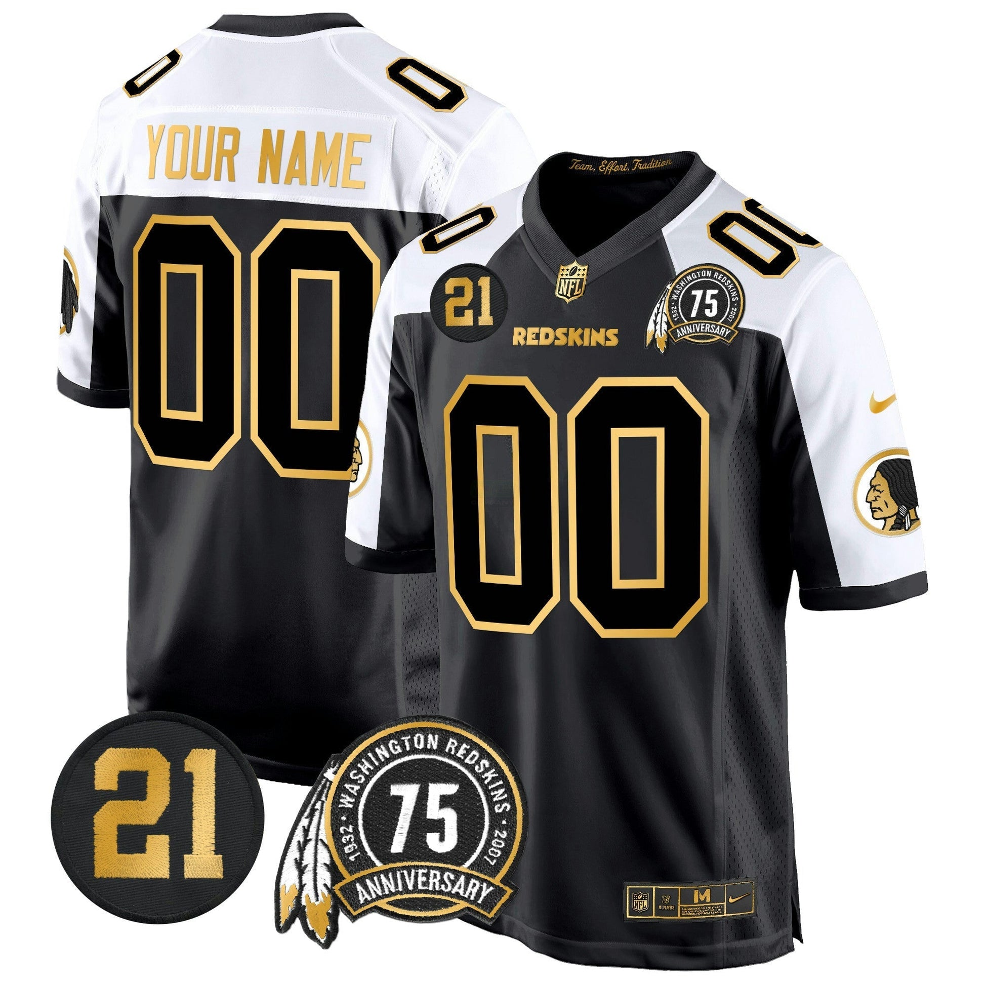 Camisa NFL Washington Commanders Washington Redskins 75th & Sean Taylor Patch Dourada Game Jersey