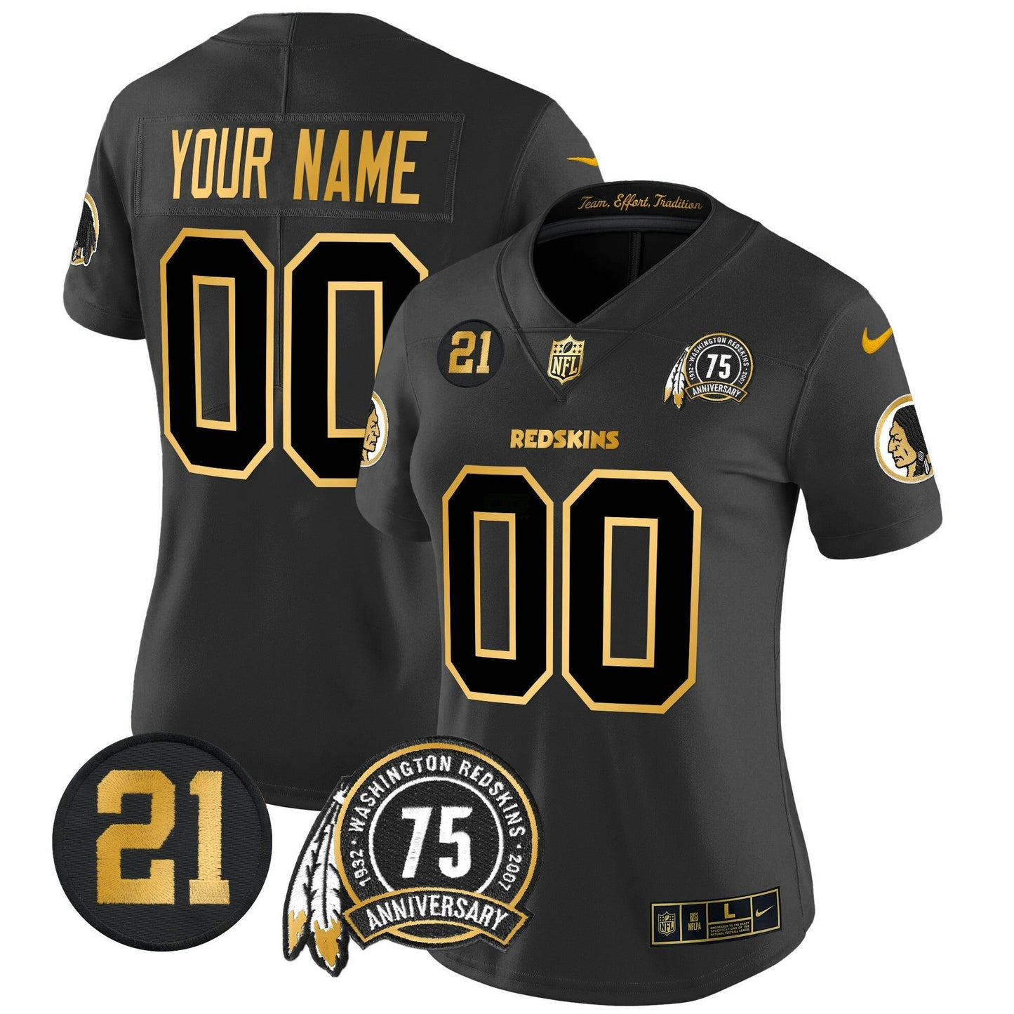 Camisa NFL Washington Commanders Washington Redskins 75th & Sean Taylor Patch Dourada Vapor Limited Jersey