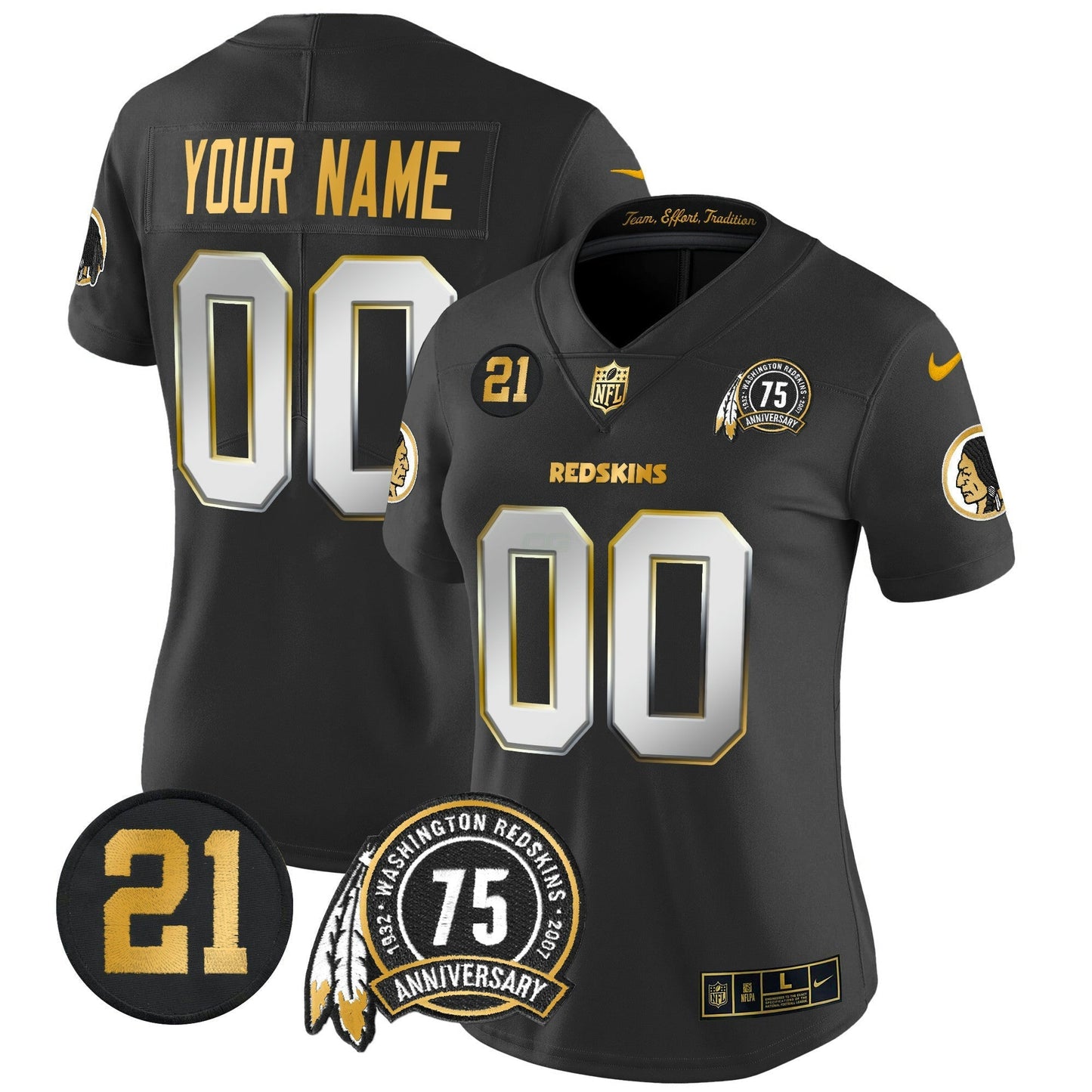 Camisa NFL Washington Commanders Washington Redskins 75th & Sean Taylor Patch Dourada Vapor Limited Jersey