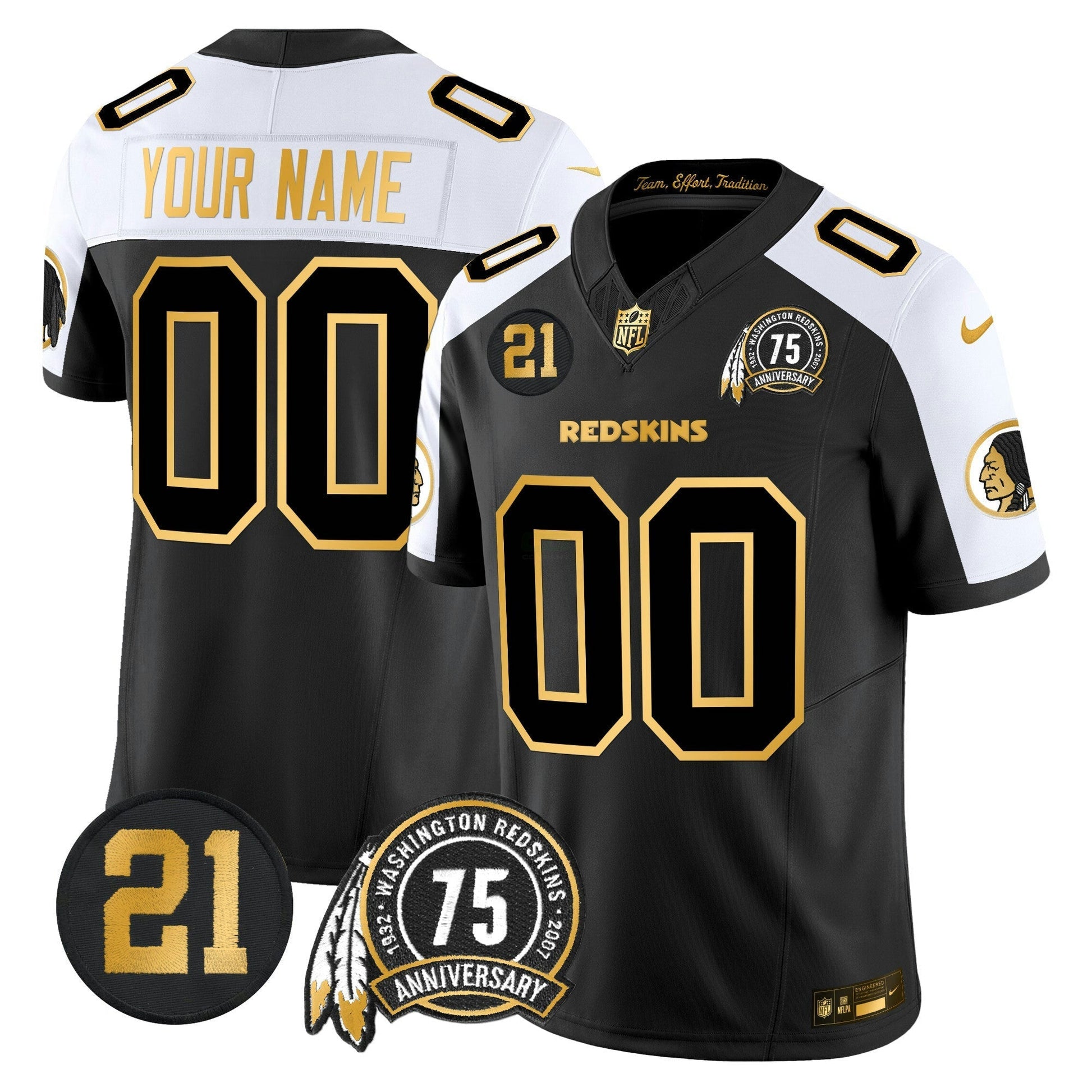 Camisa NFL Washington Commanders Washington Redskins 75th & Sean Taylor Patch Dourada Vapor Limited Jersey