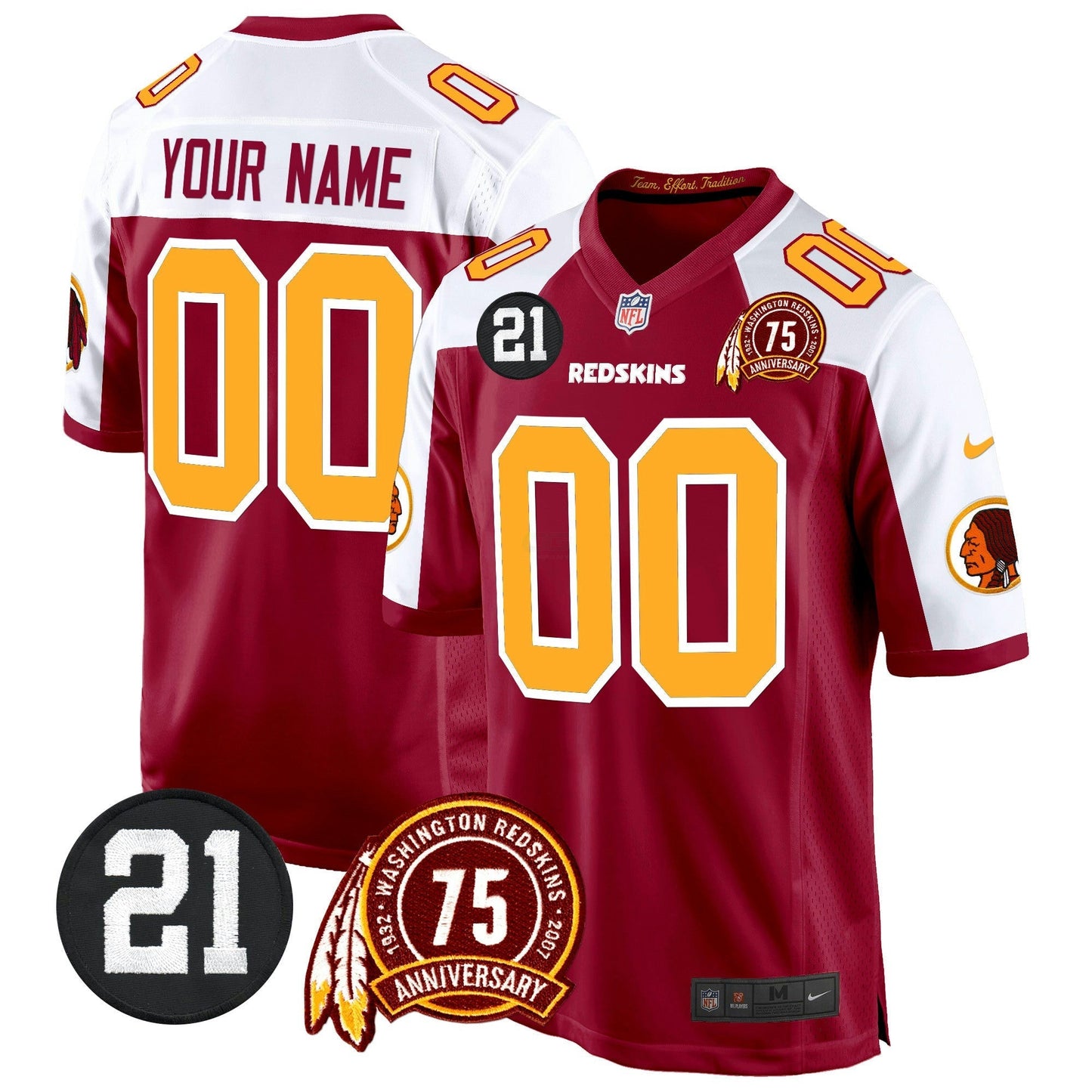 Camisa NFL Washington Commanders Washington Redskins 75th & Sean Taylor Patch Game Jersey