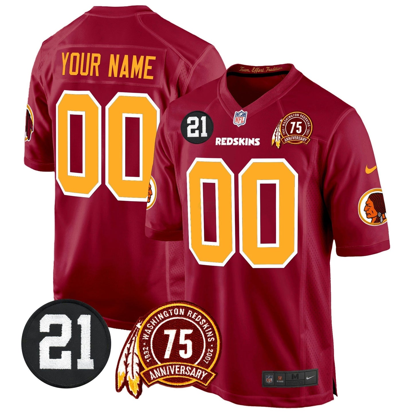 Camisa NFL Washington Commanders Washington Redskins 75th & Sean Taylor Patch Game Jersey