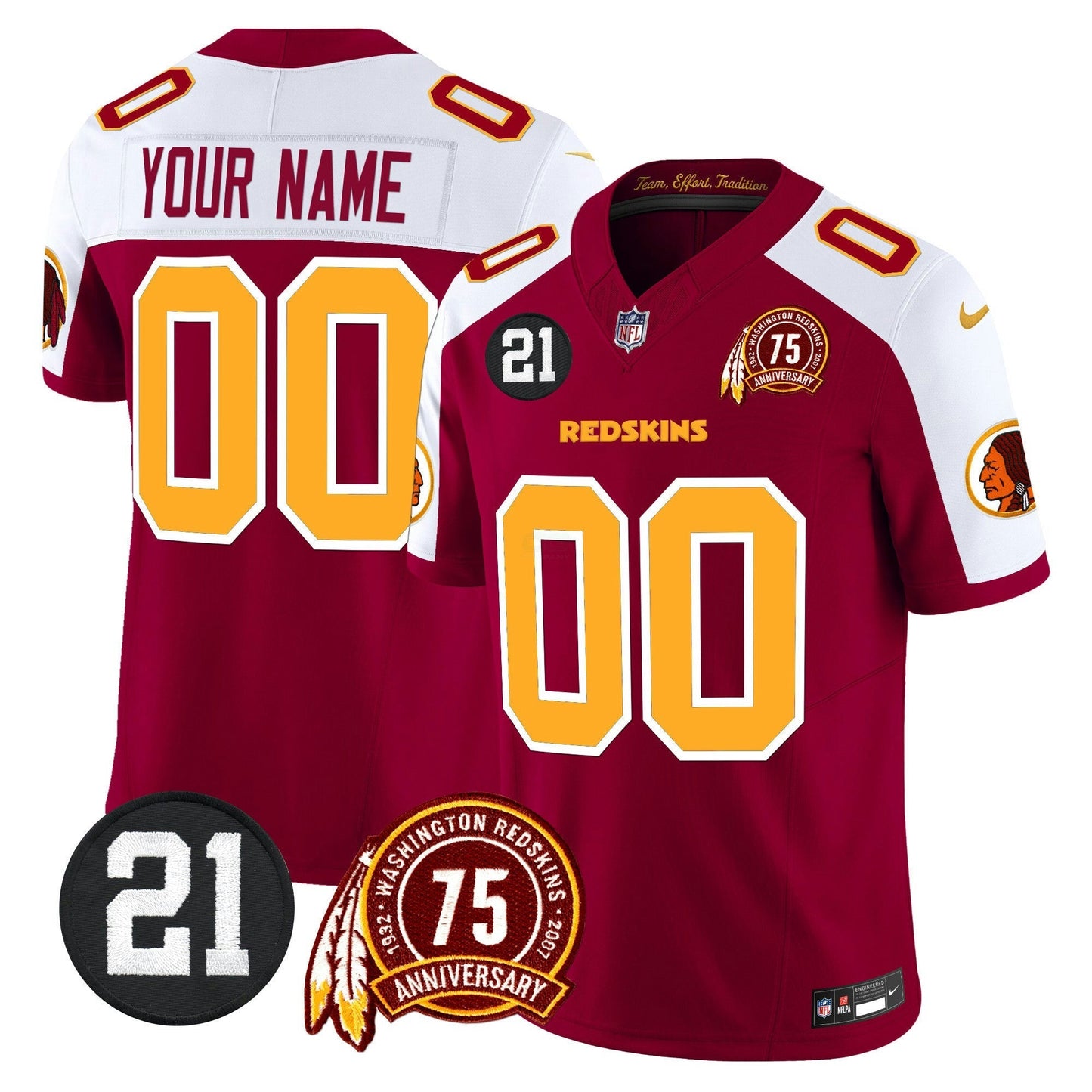 Camisa NFL Washington Commanders Washington Redskins 75th & Sean Taylor Patch Vapor Limited Jersey V2