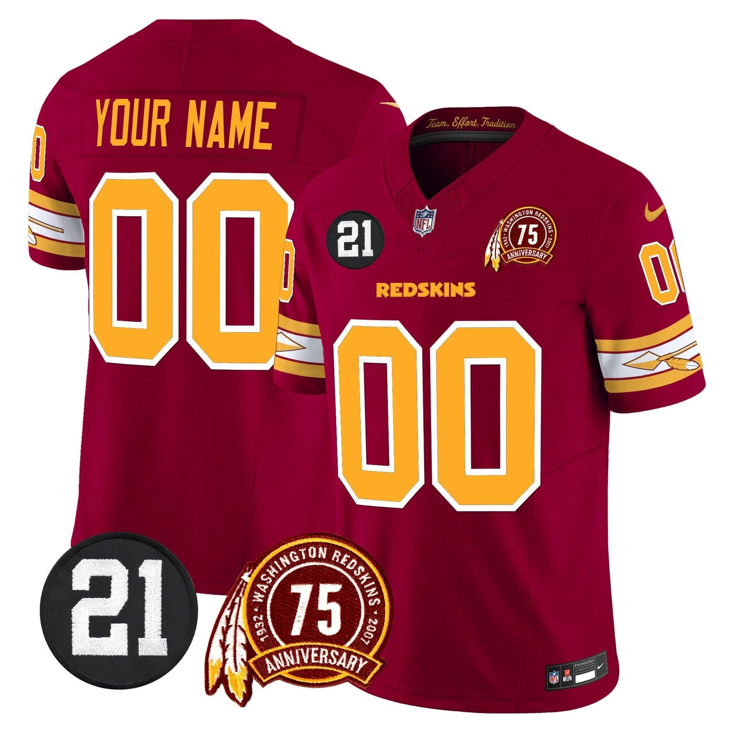 Camisa NFL Washington Commanders Washington Redskins 75th & Sean Taylor Patch Vapor Limited Jersey V2