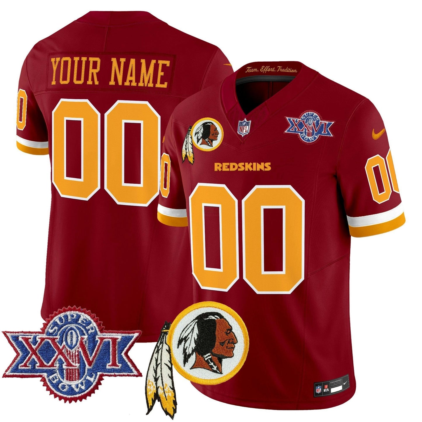 Camisa NFL Washington Commanders Washington Redskins Throwback 1992 Super Bowl XXVI Patch Vapor Limited Jersey V3