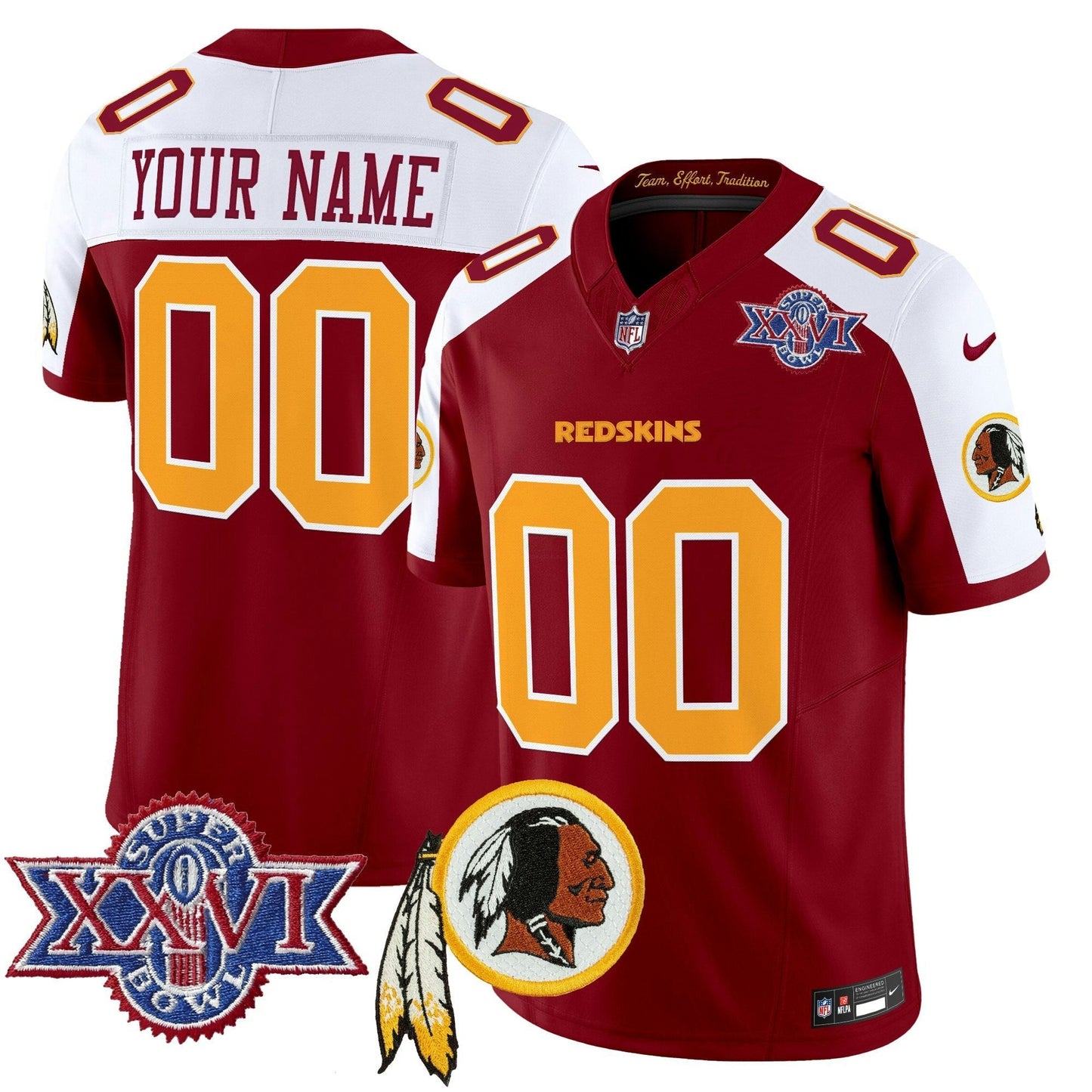 Camisa NFL Washington Commanders Washington Redskins Throwback 1992 Super Bowl XXVI Patch Vapor Limited Jersey V3