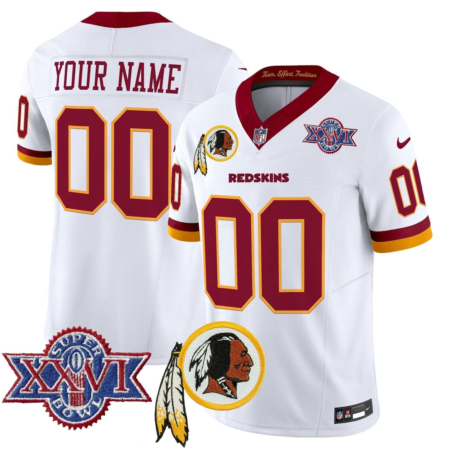 Camisa NFL Washington Commanders Washington Redskins Throwback 1992 Super Bowl XXVI Patch Vapor Limited Jersey V3