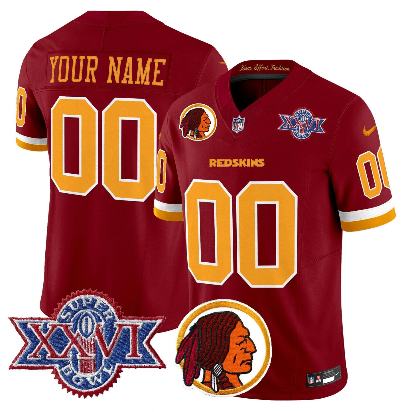 Camisa NFL Washington Commanders Washington Redskins Throwback 1992 Super Bowl XXVI Patch Vapor Limited Jersey V2