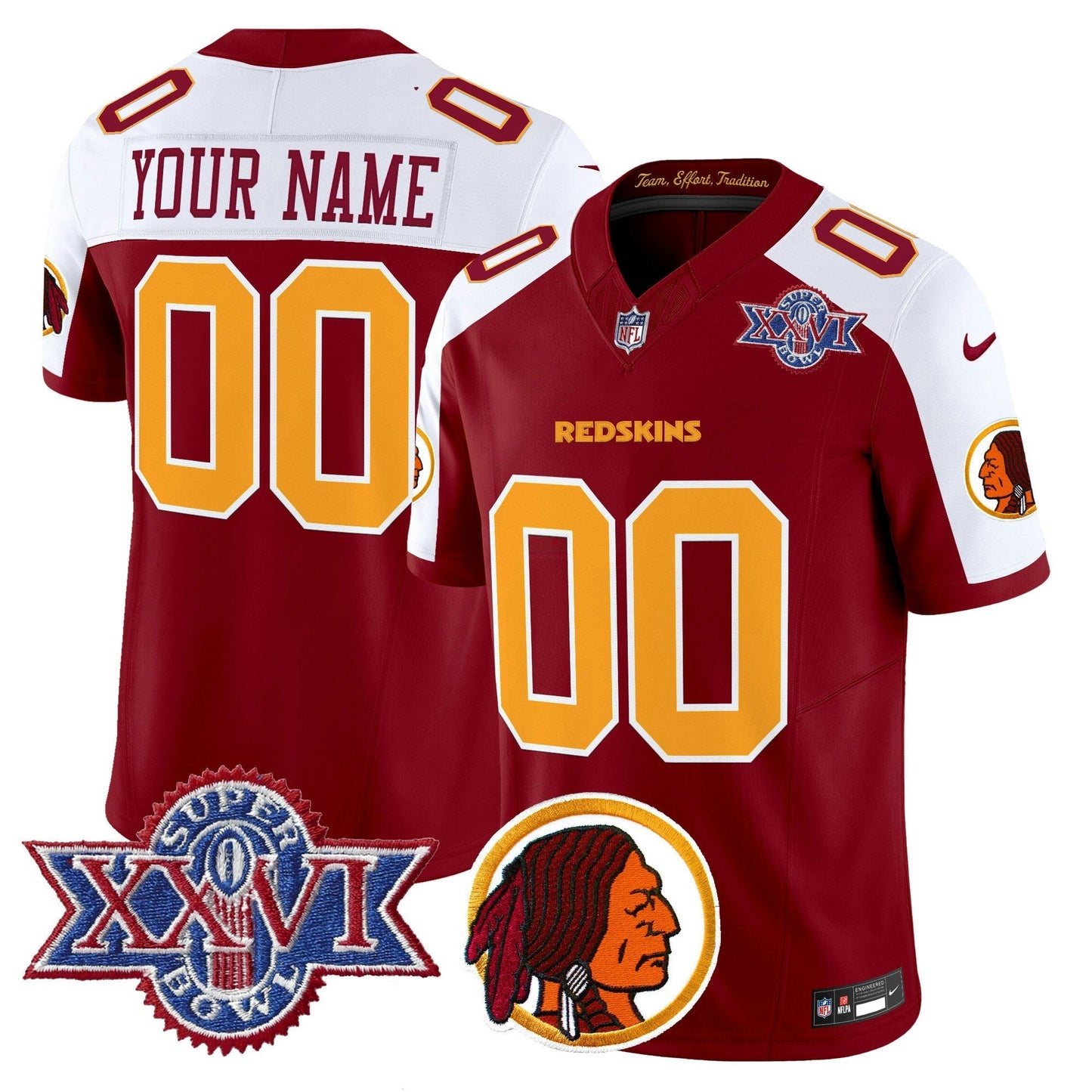 Camisa NFL Washington Commanders Washington Redskins Throwback 1992 Super Bowl XXVI Patch Vapor Limited Jersey V2