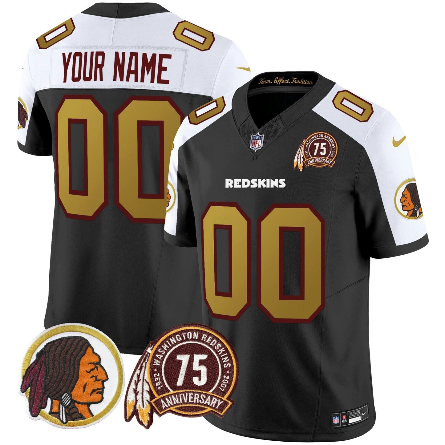 Camisa NFL Washington Commanders Washington Redskins Throwback 75th Patch Vapor Limited Jersey