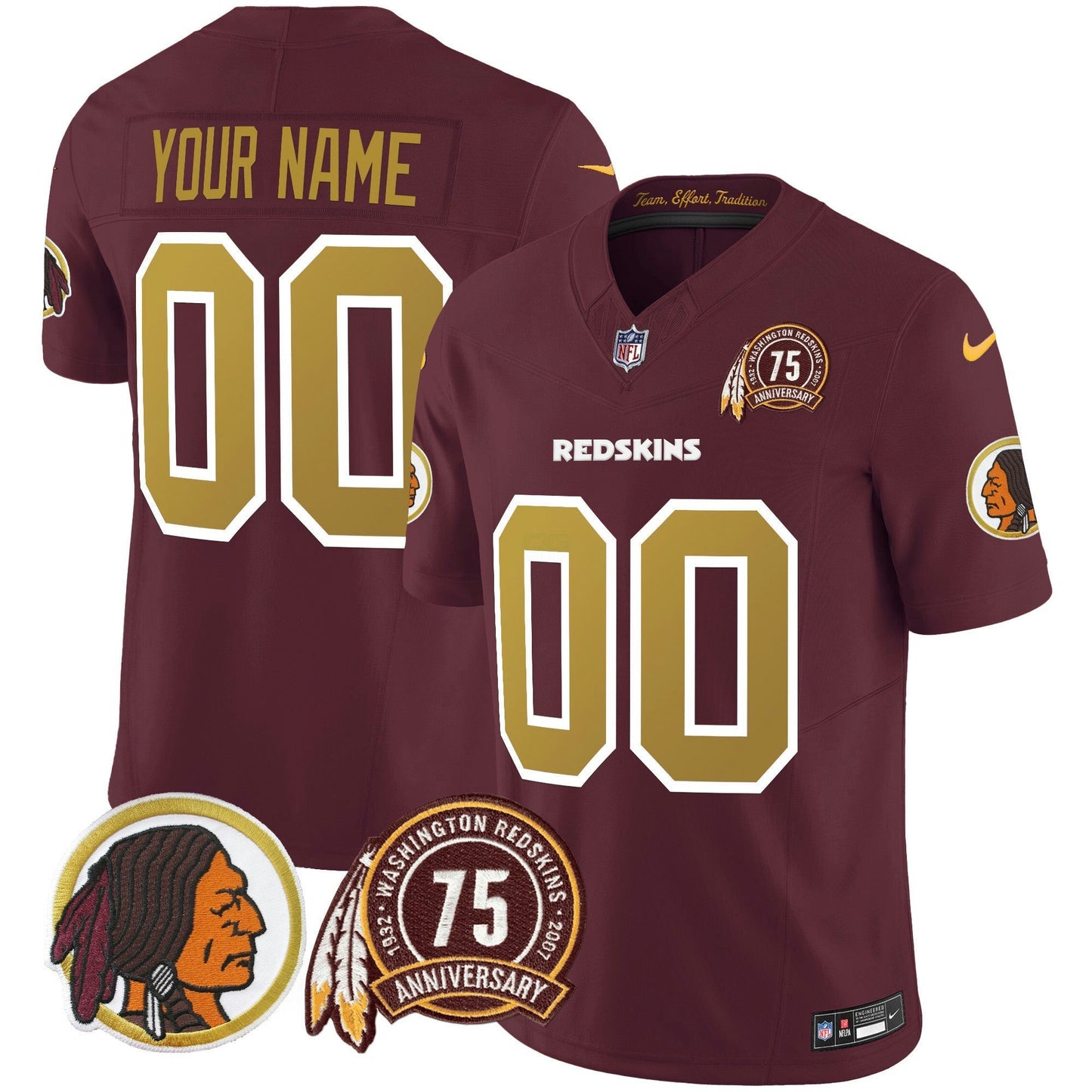 Camisa NFL Washington Commanders Washington Redskins Throwback 75th Patch Vapor Limited Jersey