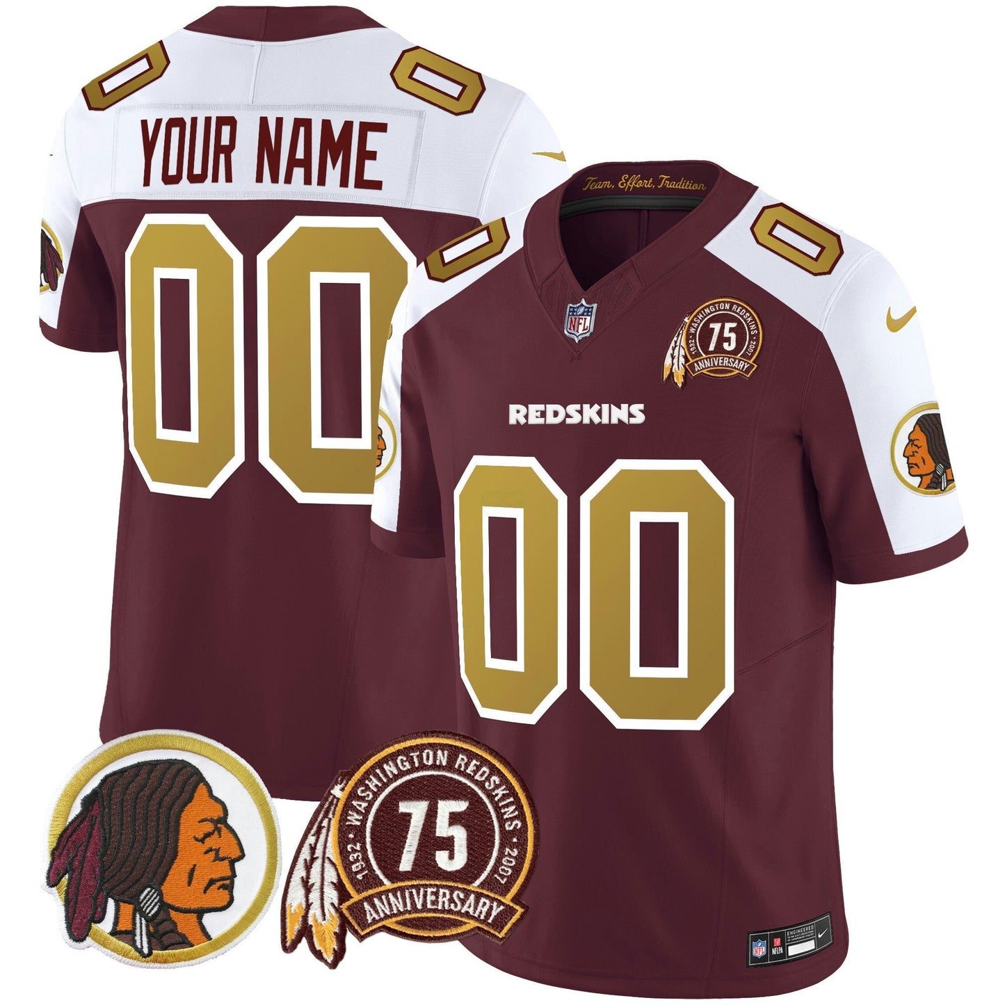 Camisa NFL Washington Commanders Washington Redskins Throwback 75th Patch Vapor Limited Jersey