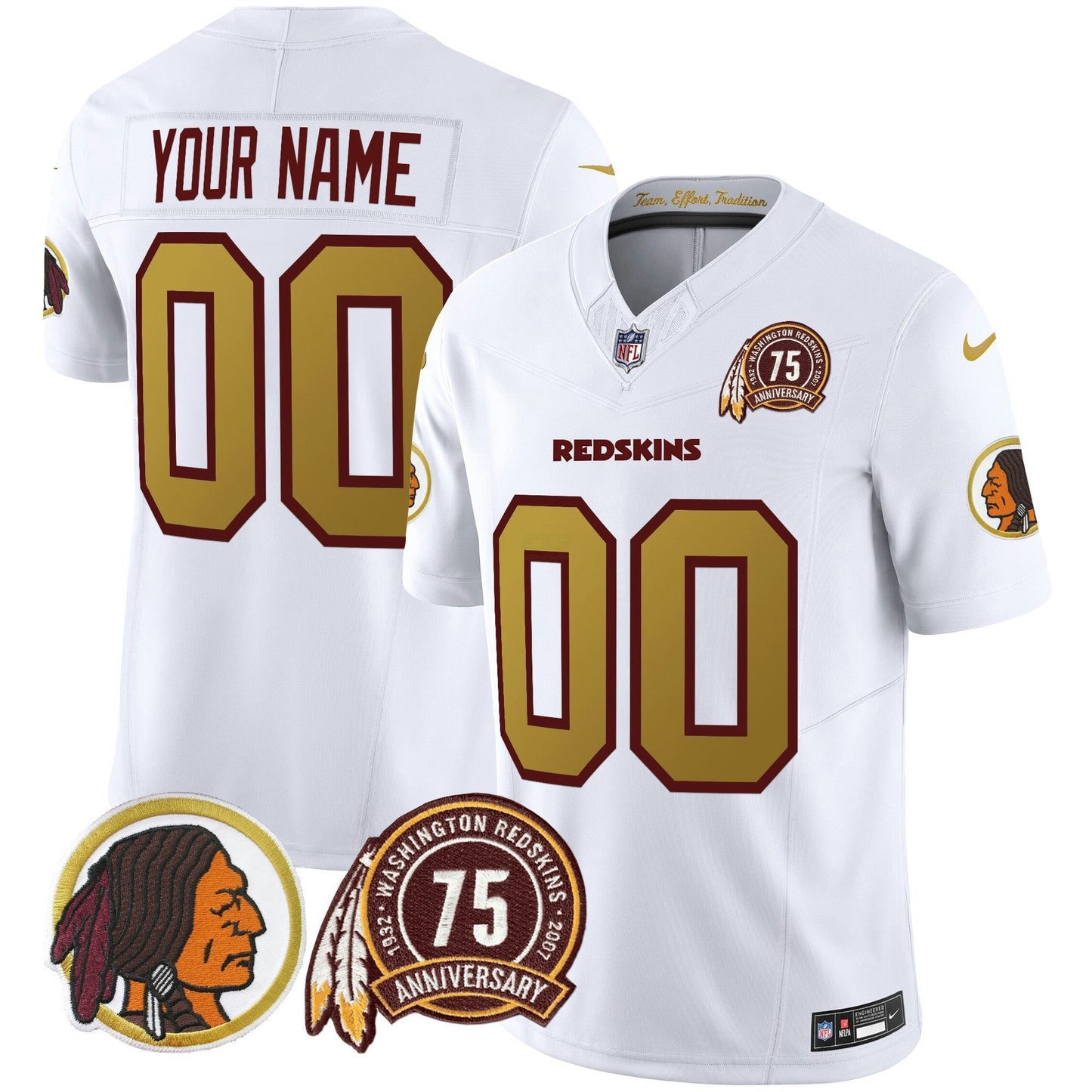 Camisa NFL Washington Commanders Washington Redskins Throwback 75th Patch Vapor Limited Jersey