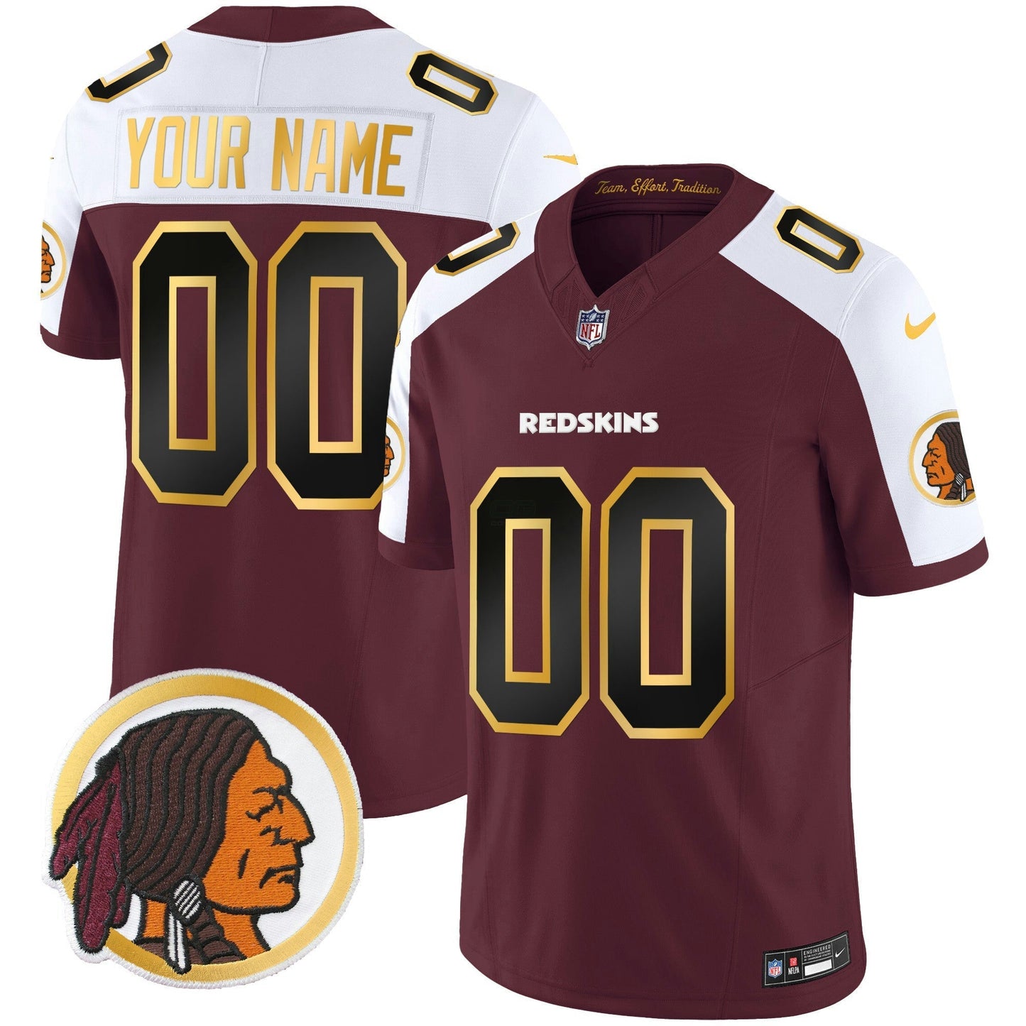 Camisa NFL Washington Commanders Washington Redskins Throwback Vapor Dourada Trim Jersey