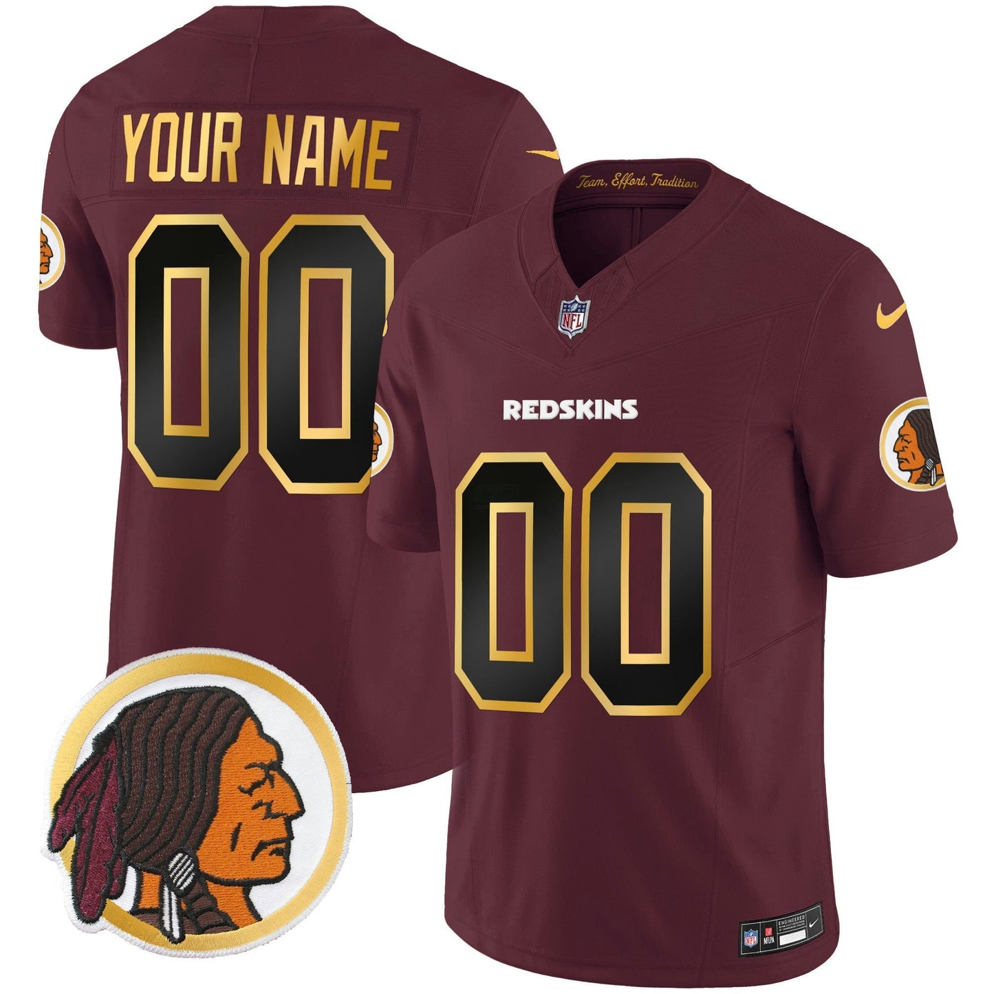 Camisa NFL Washington Commanders Washington Redskins Throwback Vapor Dourada Trim Jersey